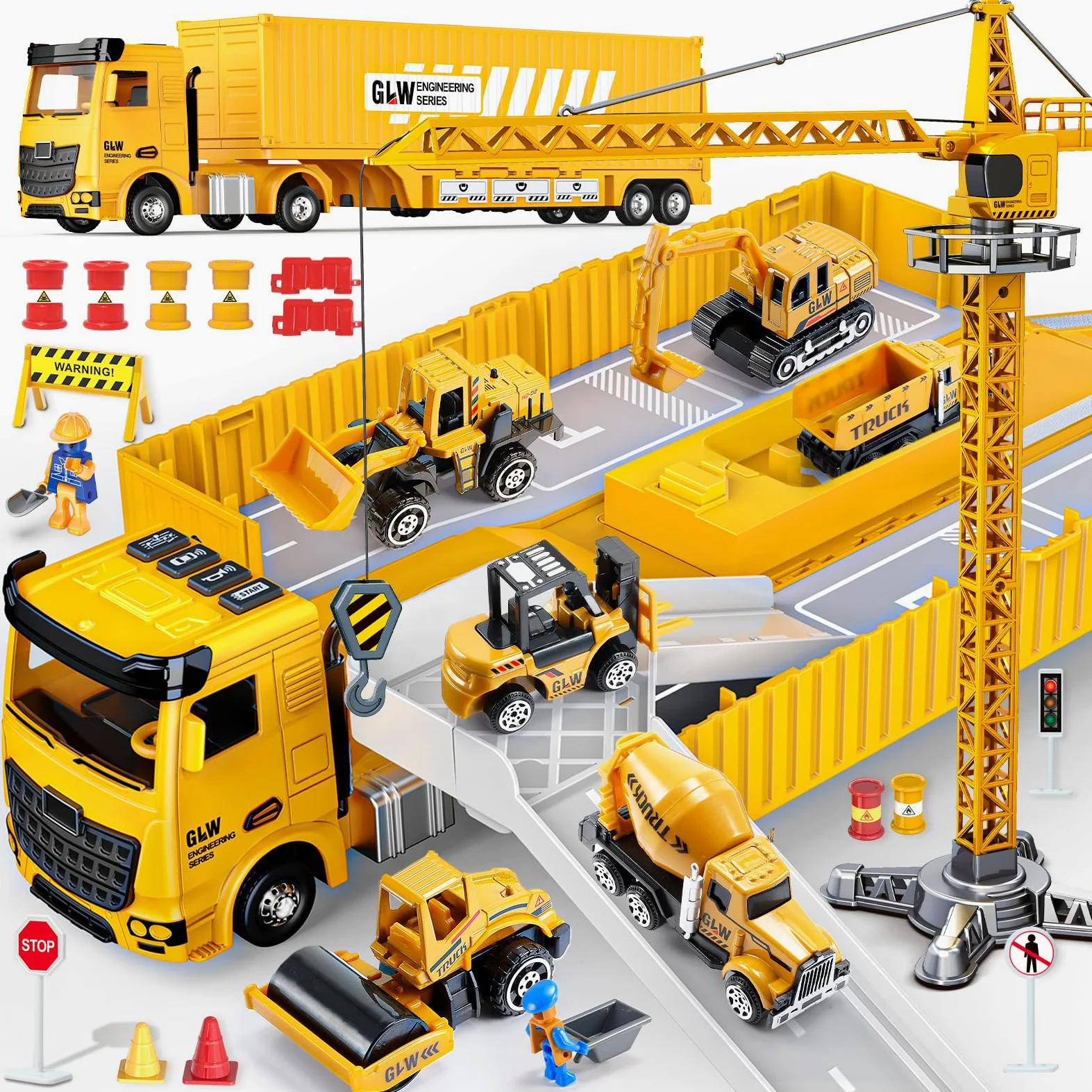 Naxudcoo Set di giocattoli da costruzione per bambini da 3 a 7 anni, giocattolo per auto, camion, gru, escavatore, camion