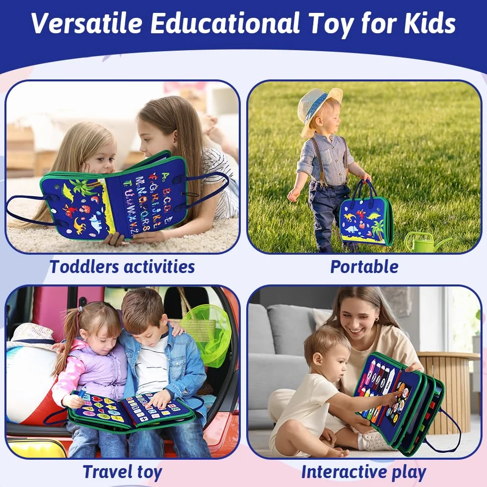 Montessori Busy Board di Feltro, Giochi Montessori Didattici Libro Interattivo per 1-6 Anni Bambini, Regalo Bambino, Giocattoli da Viaggio - Blu