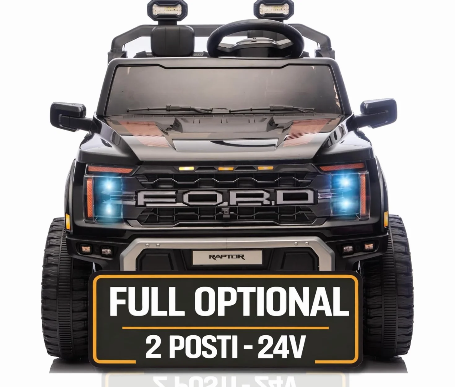 Ford F150 Raptor 24V Maxi Fuoristrada 2 Posti Auto Macchina Elettrica per Bambini Telecomando Luci a Led Bluetooth Ammortizzatori Carico Massimo 60 Kg Nero
