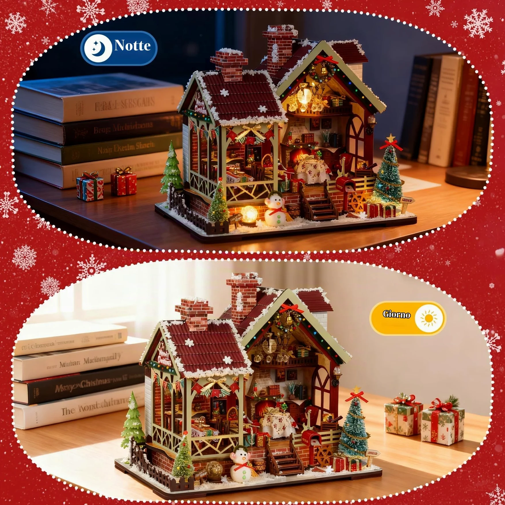 DIY Book Nook Kit, Casa Delle Bambole Fai da te Booknook Kit Casa in Miniature con Luce Led Legno Book Scaffale Inserto Decorazione Regalo Creativo per Adolescent (Natale)