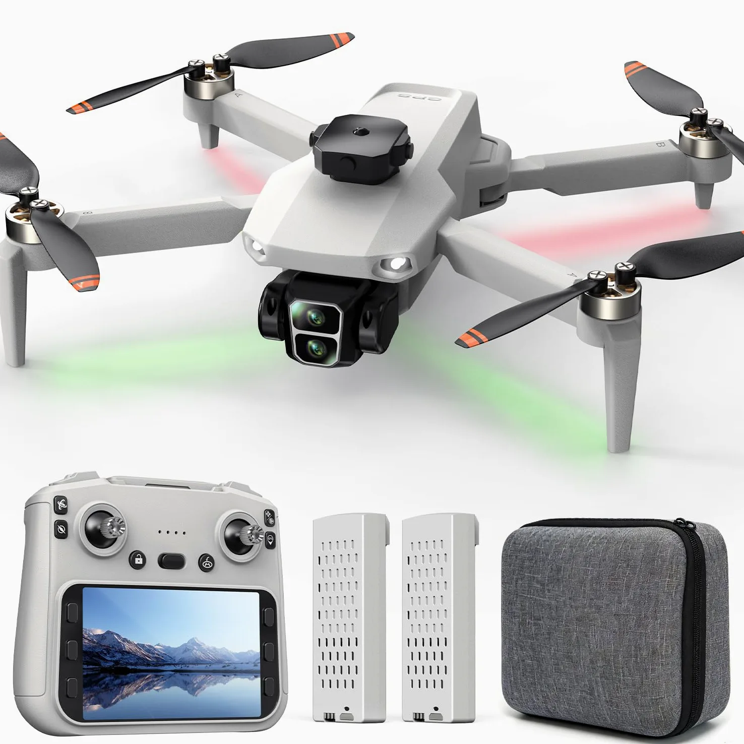 Drone GPS con Schermo HD Integrato da 4,3" e Fotocamera 4K per Principianti | Senza Telefono né app, 32 Min di Volo, Ritorno Automatico GPS, Flusso Ottico, 2 Batterie, Custodia e Struttura Pieghevole