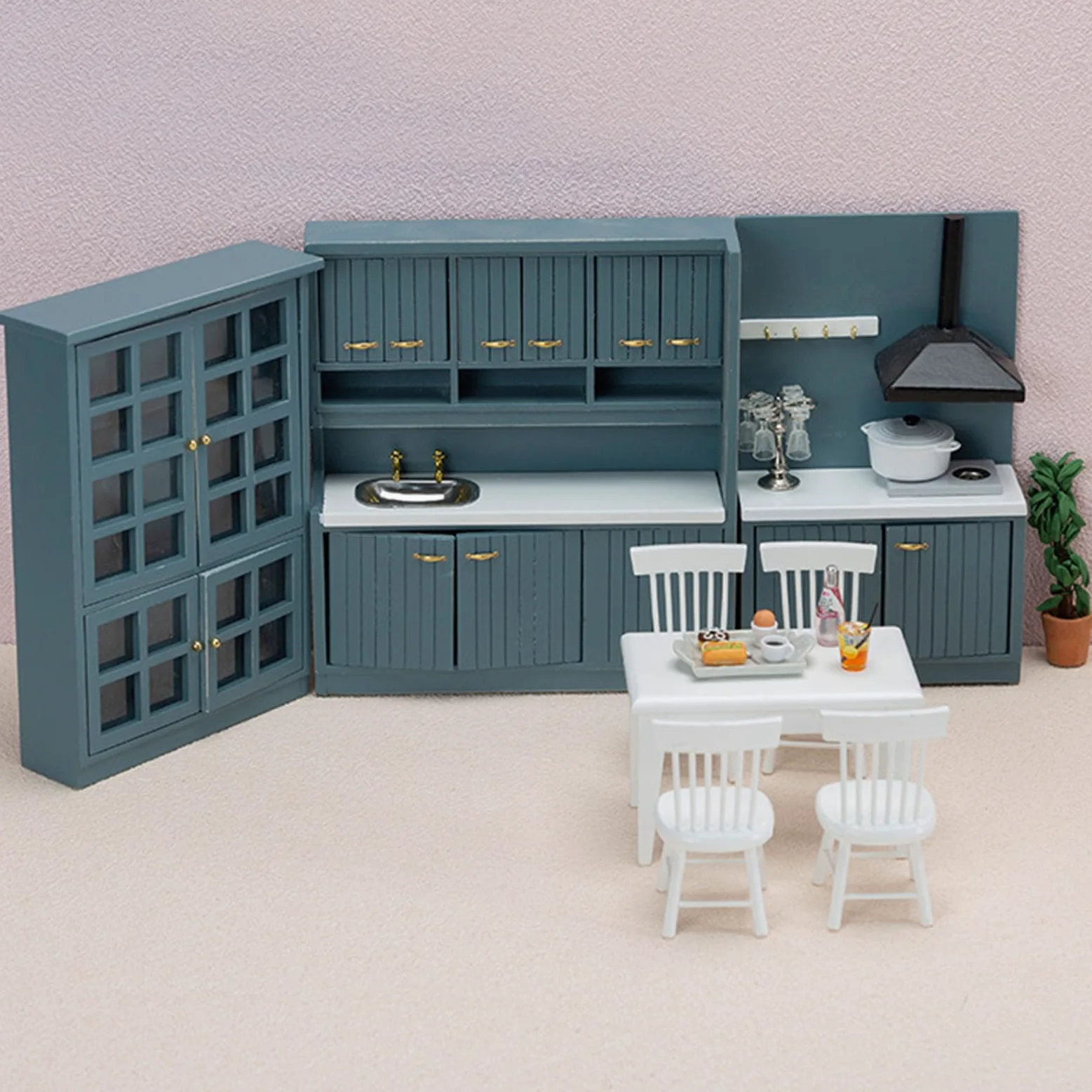 Set di Armadietti da Cucina in Miniatura da 6,5 ​​pollici, Scala | Porte Funzionali Aperte per Riporre gli Oggetti Design Modulare in Robusto Legno di Betulla per un Posizionamento Flessibile