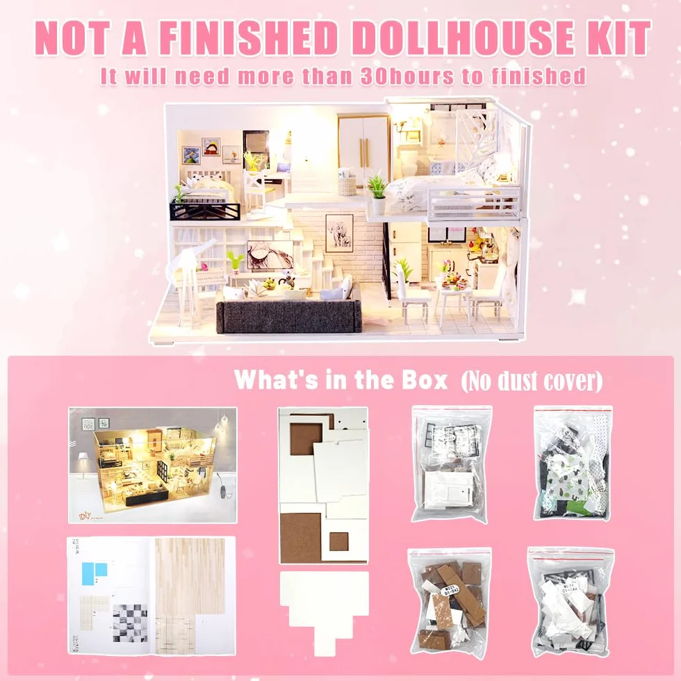 GuDoQi Miniatura Casa Delle Bambole, Kit Casa Bambole In Legno 3D Con Mobili E Musica, Luce A Led, Mini Kit Casa Fatta a Mano da Costruire, Simple Life House