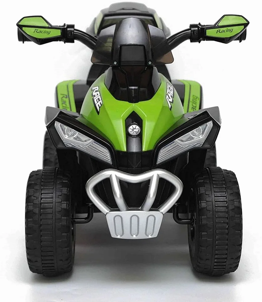 Tecnobike Shop Mini Quad Deluxe 6V luci Suoni Batteria Ricaricabile Marcia Avanti e Indietro Baluetto e Parabrezza (Verde)