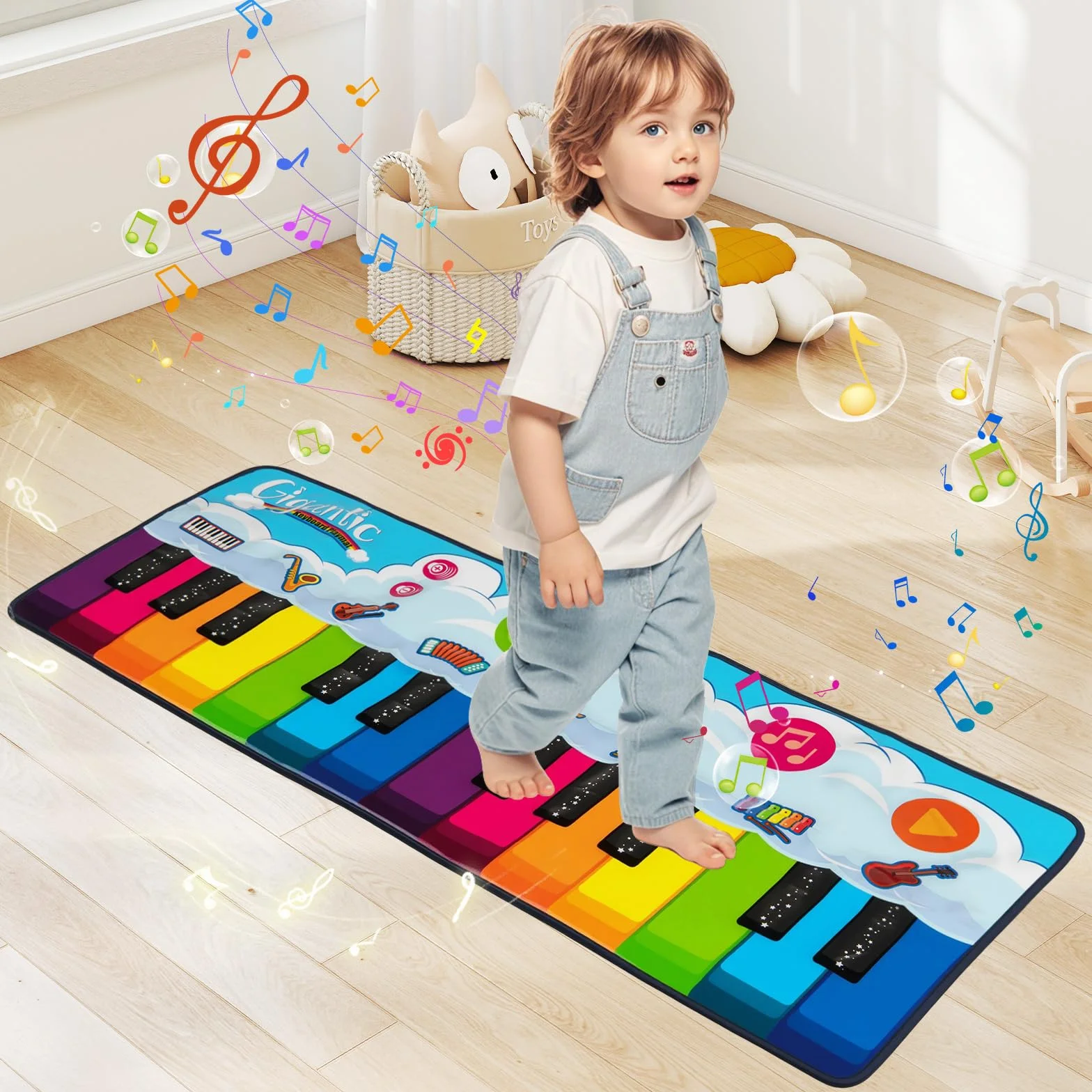 COSTWAY Tappetino Musicale 24 Tasti Tappeto Pianoforte con 8 Suoni per Bambini 1+ Anno 120x47 cm