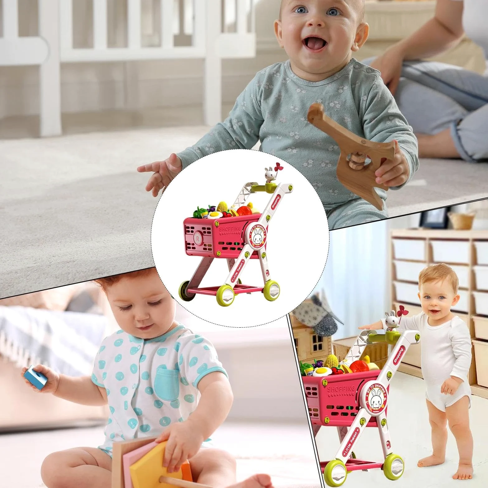 Carrello Spesa Bambini Cucina Finti Educativi Interattivi | Set Carrello Spesa Finti Trolley Per Bambini, Età Prescolare, Asilo, Vacanze E Compleanni