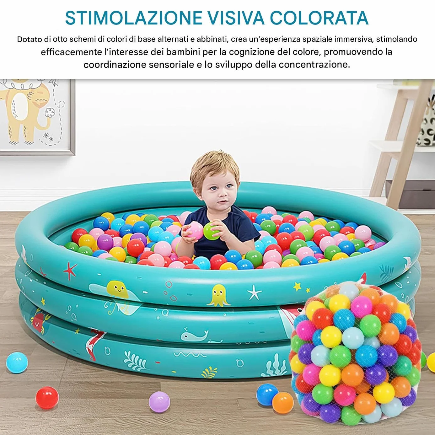 BALLEBAD - 300 g palline colorate | 50 pezzi di borse di stoccaggio per bambini ideali per le palline da gioco al coperto delle palline della sala per bambini non durevoli da 1 anno
