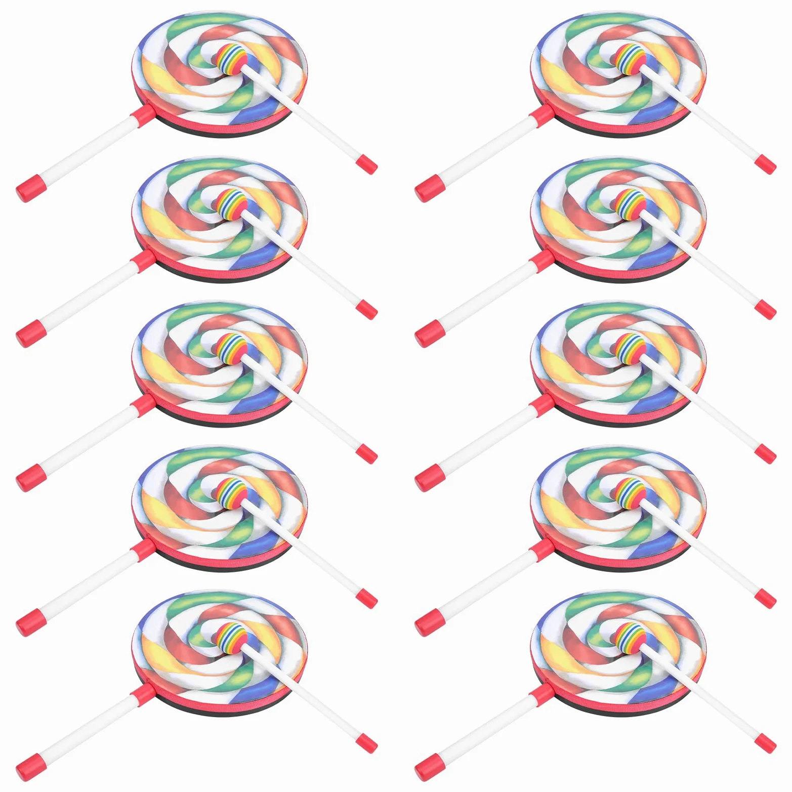 Set Tamburello per Bambini, Tamburi Lecca-lecca Colorati per Divertimento Musicale a Ritmo, Regalo Perfetto per Bambini, 10 Pezzi, Plastica, 8 Pollici