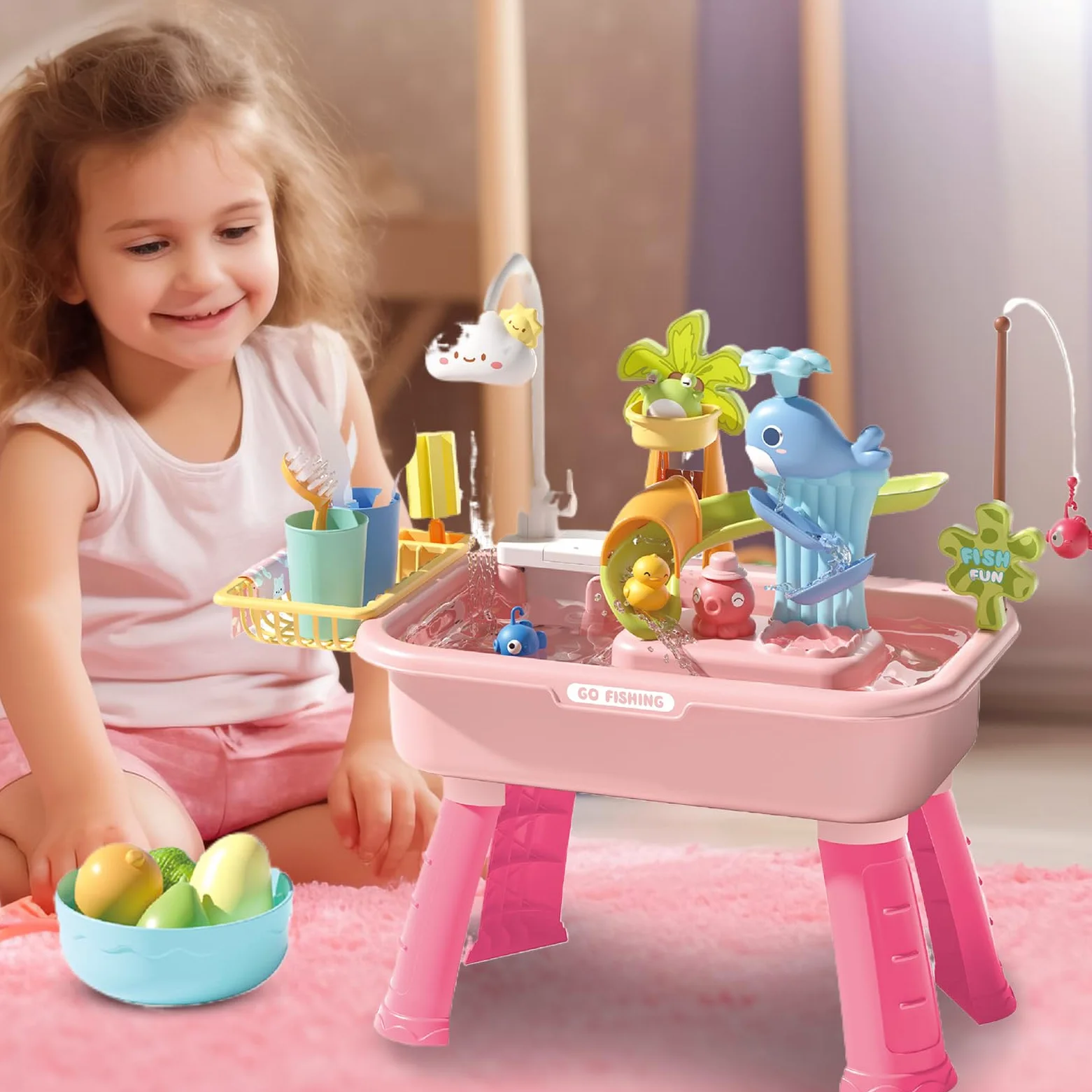 Tavolo Acquatico Esterno Tavolo Sensoriale Acquatico | Educativo Rubinetto Elettrico 4 in 1 per Bambini Casa Scuola Spiaggia Giardino Viaggio Picnic Compleanno
