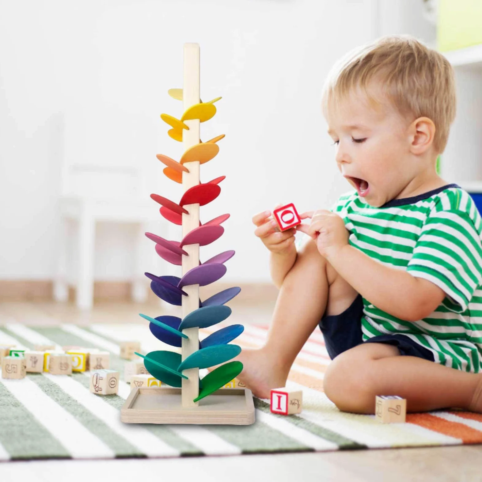 Generisch Rainbow Stacker | Developmental Toy Motor Skills Problema Solving Colorring Piramide con filettatura elicoidale gioco ingranaggi torre impilabile anelli piramide