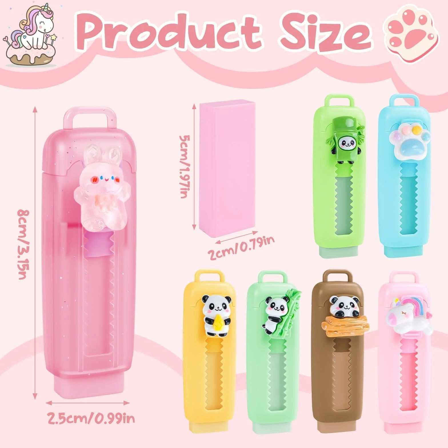 16 Gomme da Cancellare Retrattili per Bambini, Gadget Compleanno Bambini, Motivi 3D Unicorno Panda Orsetto, Gomma da Cancellare, Regalini Fine Festa Scuola 6-10 Anni