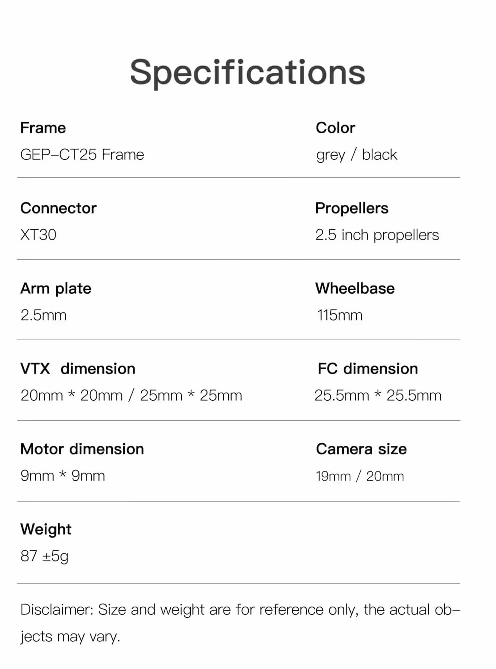 SPARKHOBBY GEP-CT25 Cinebot 25 - Kit telaio in fibra di carbonio da 2,5 pollici e 115 mm interasse per RC FPV Cinewhoop Quadcopter Drones Accessori (GEP-CT25 nero)