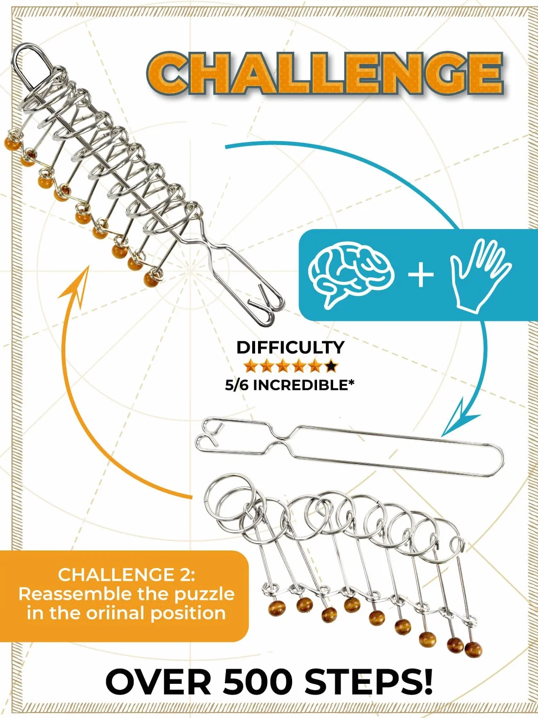 Logica Giochi Puzzle metalowy 9 anelli Pechino Difficoltà 5/6