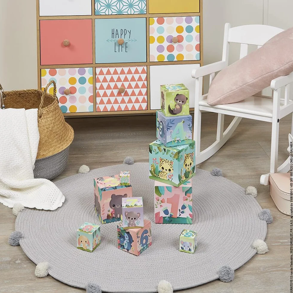 Janod - Animali Quadrati Piramidali - Gioco per L’Apprendimento e Prima Infanzia - Giocattolo di Impilamento e Incastro - Apprendimento di Numeri e Dimensioni - A Partire da 1 Anno, J02652