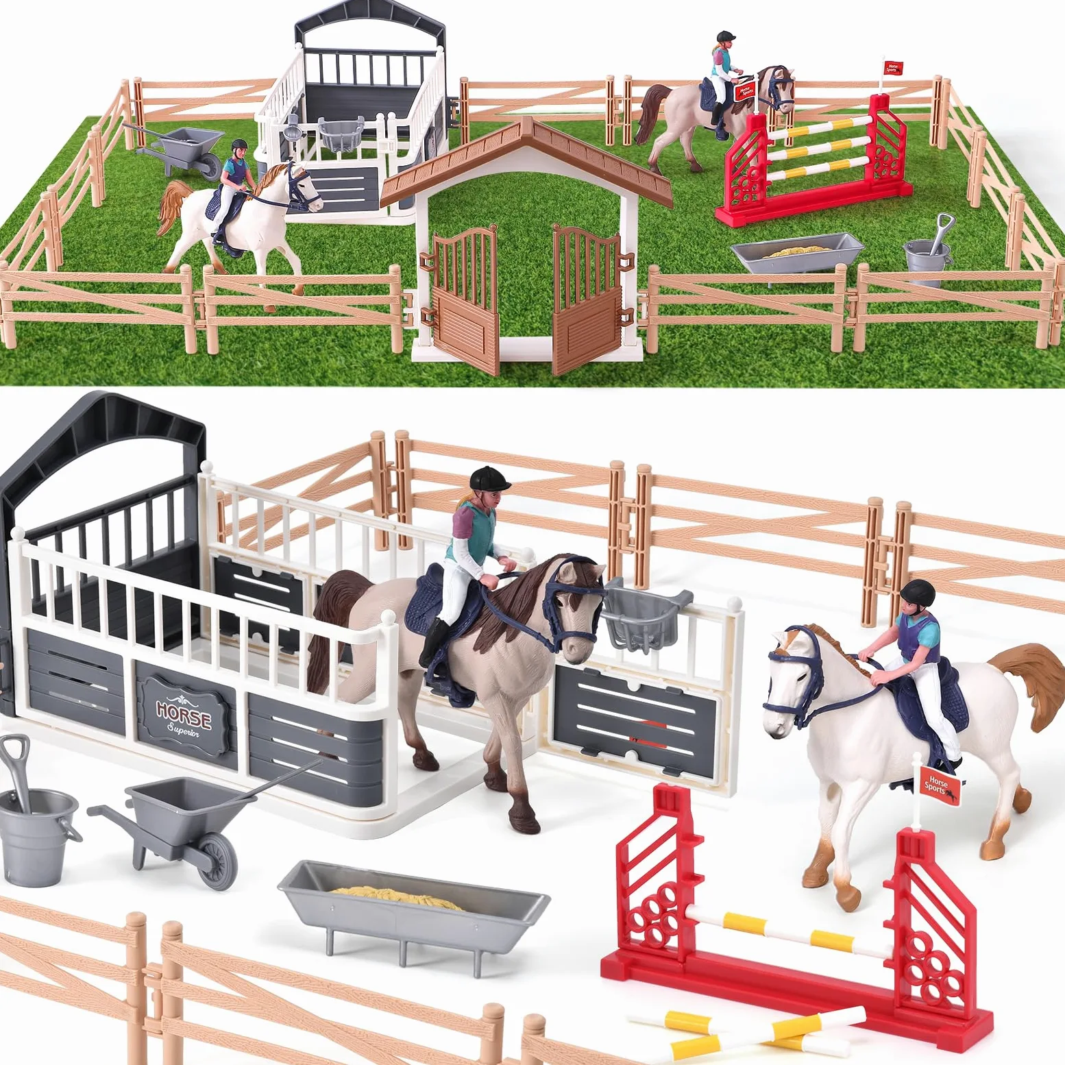 Tacobear Cavallo Giocattolo Horse Cavallo Paddock con Cancello Stabile Ostacoli Recinto Giocattoli per Cavalli Animali Fattoria Collezionisti Regalo Bambina Bambini Ragazzi 3 4 5 6 7 8 9 10 anni