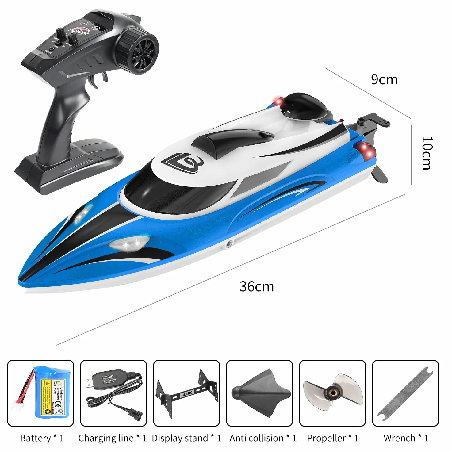 Motoscafo ad alta velocità Telecomando impermeabile Telecomando a bordo Modello di barca Giocattolo Modello di nave elettrica Yacht BLLRC L100 (Blu)