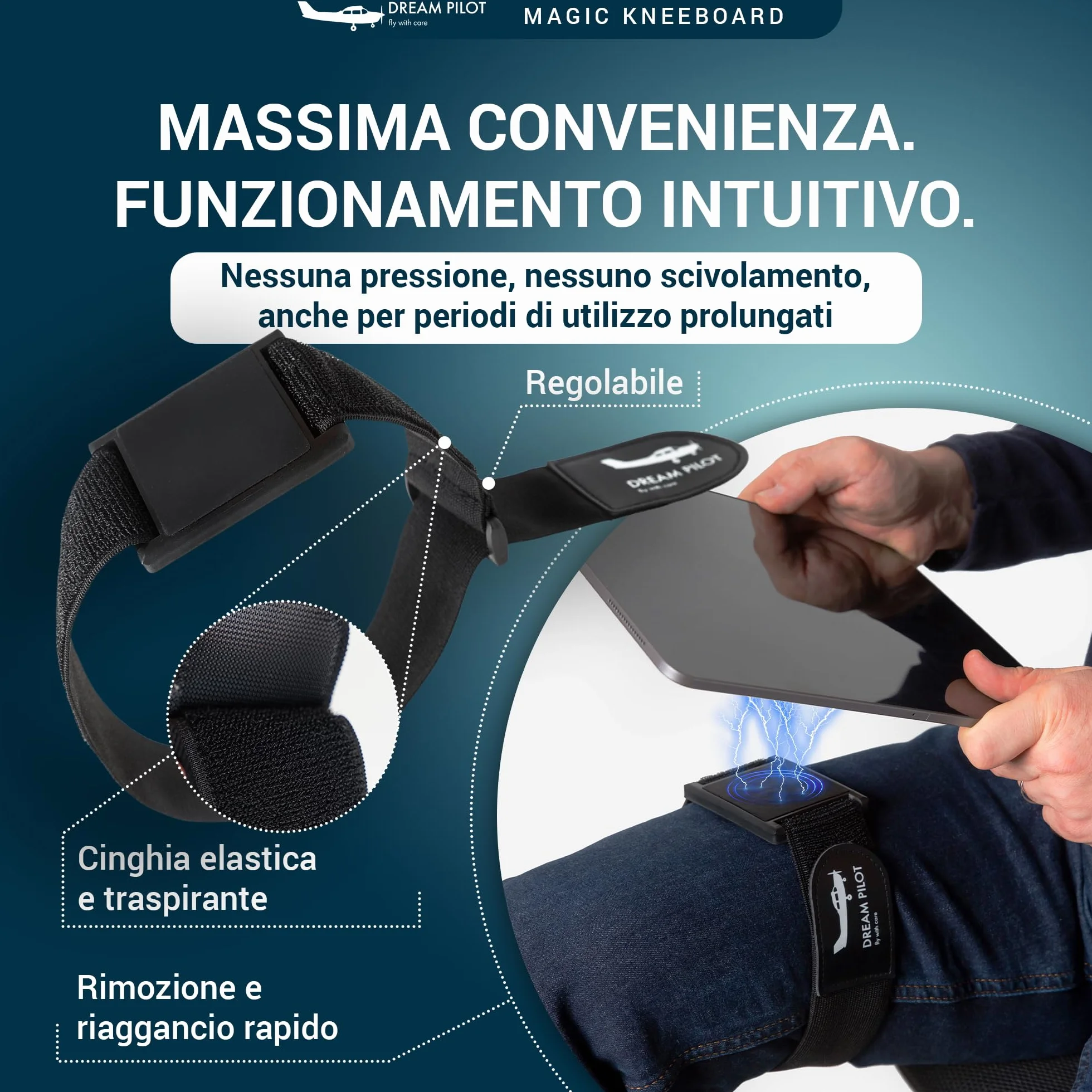 Dream Pilot Kneeboard per iPad, iPad mini, iPhone, qualsiasi smartphone Android, qualsiasi tablet, soluzione universale - sottile, stabile, design certificato MIL-STD 810G