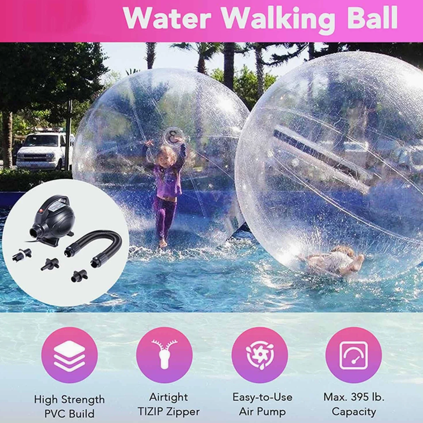 Palla Gonfiabile Gigante con Bolle d'Acqua, Pallone da Spiaggia Gonfiabile Oversize, Palla in Gomma Morbida riempita d'Acqua per Feste in Piscina, Spiaggia all'aperto (2 m)