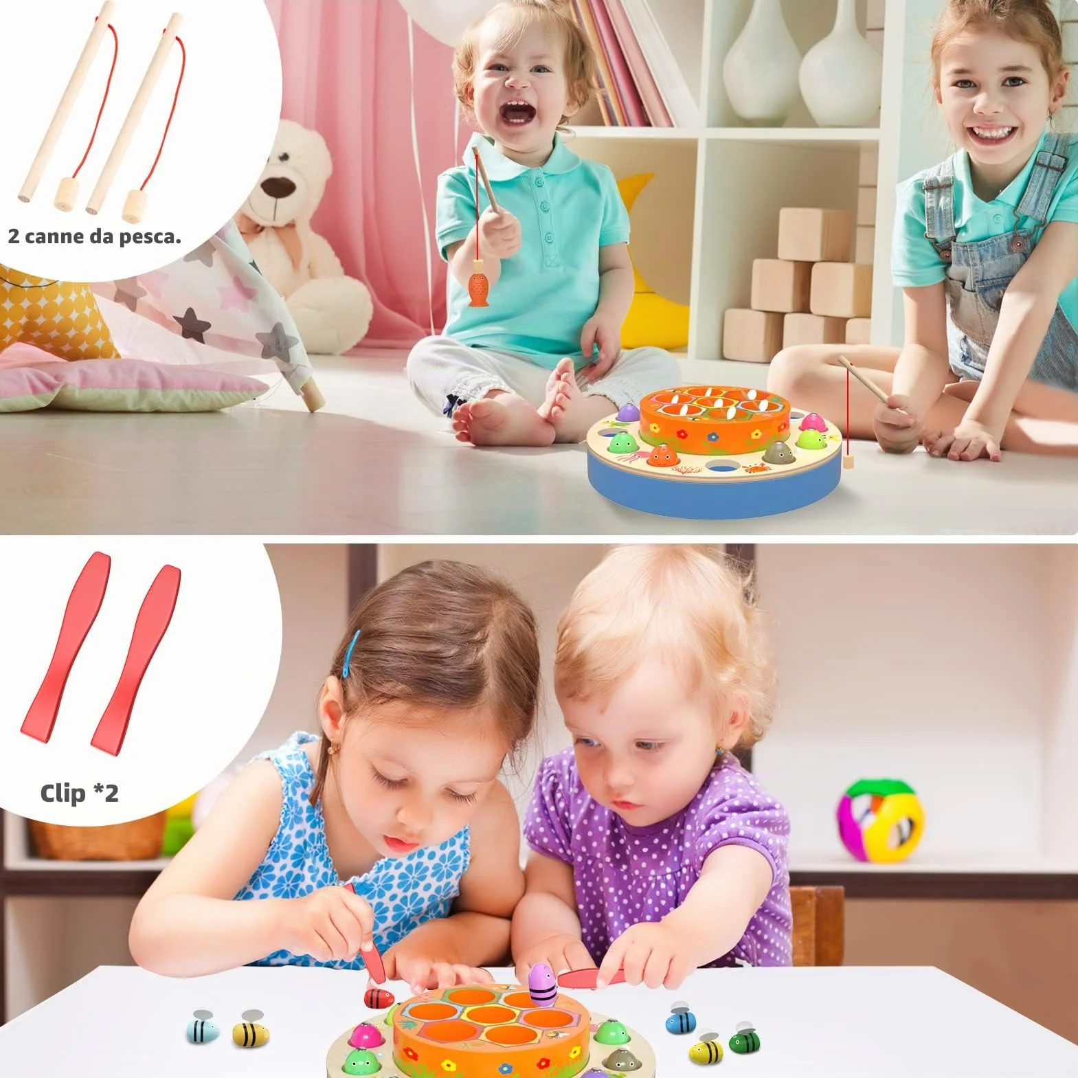 Uping Giochi Montessori Giocattolo di Legno Gioco di Pesca Magnetico 3 Anni Educativi Regalo Ragazzi Ragazze