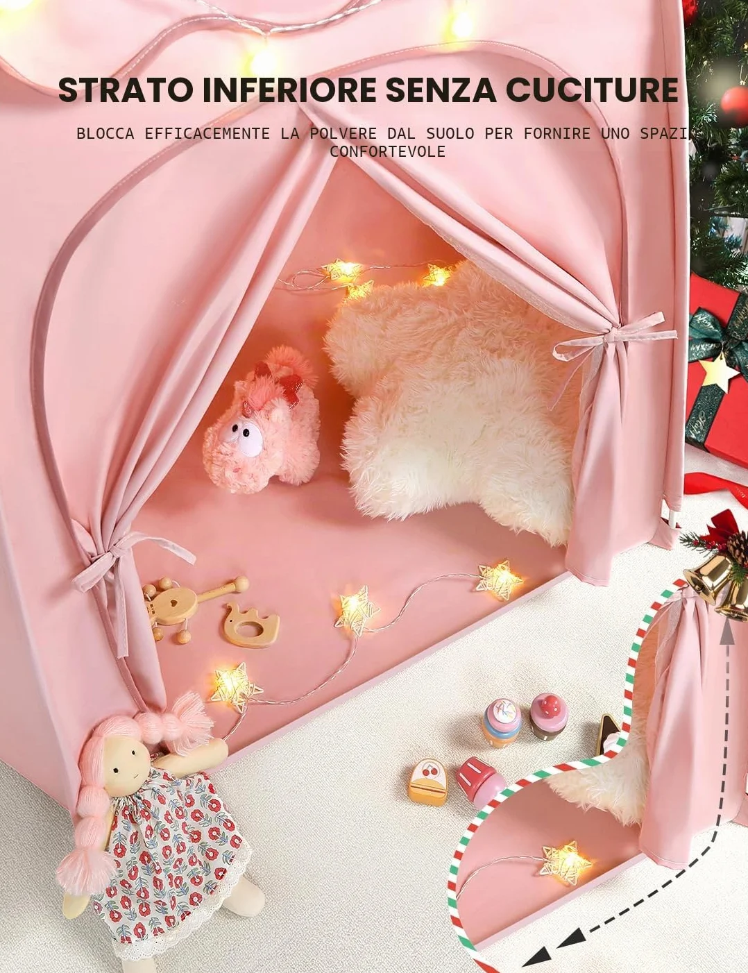 Besrey Tenda per Bambini con Luci – Tenda Gioco per Bambini a Castello per Principesse, Ampio Spazio Interno, Struttura Stabile – Ideale per Tenda Bambini Cameretta e Interni (Rosa)