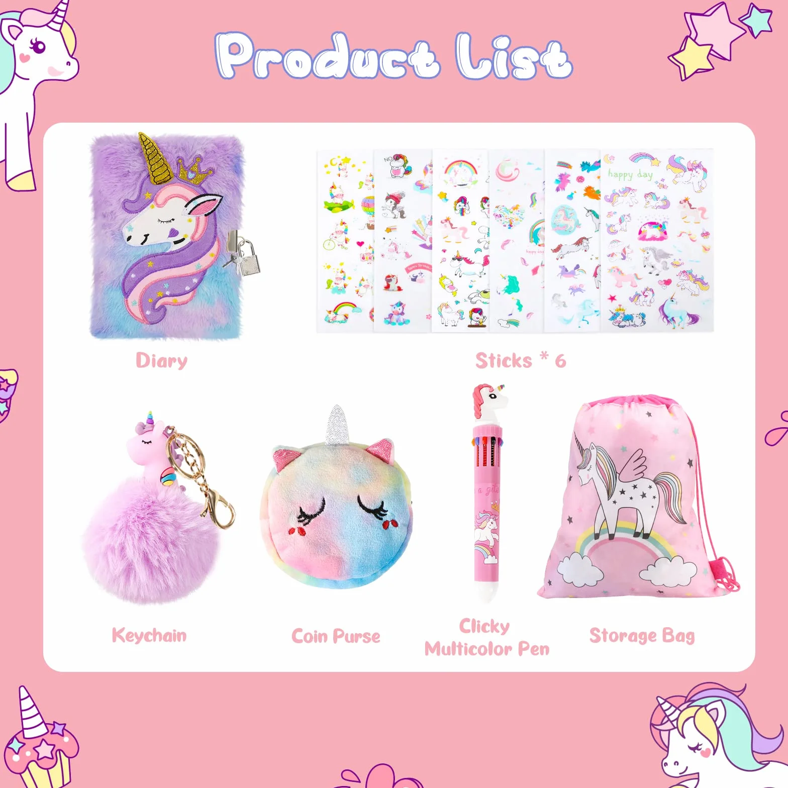 Diario Segreto Bambina con Lucchetto e Chiave, 11PCS Set Cancelleria Peluche, 160 Pagine A5 Quaderno Privato, Taccuino Unicorno Regalo Ragazza 7-10 Anni
