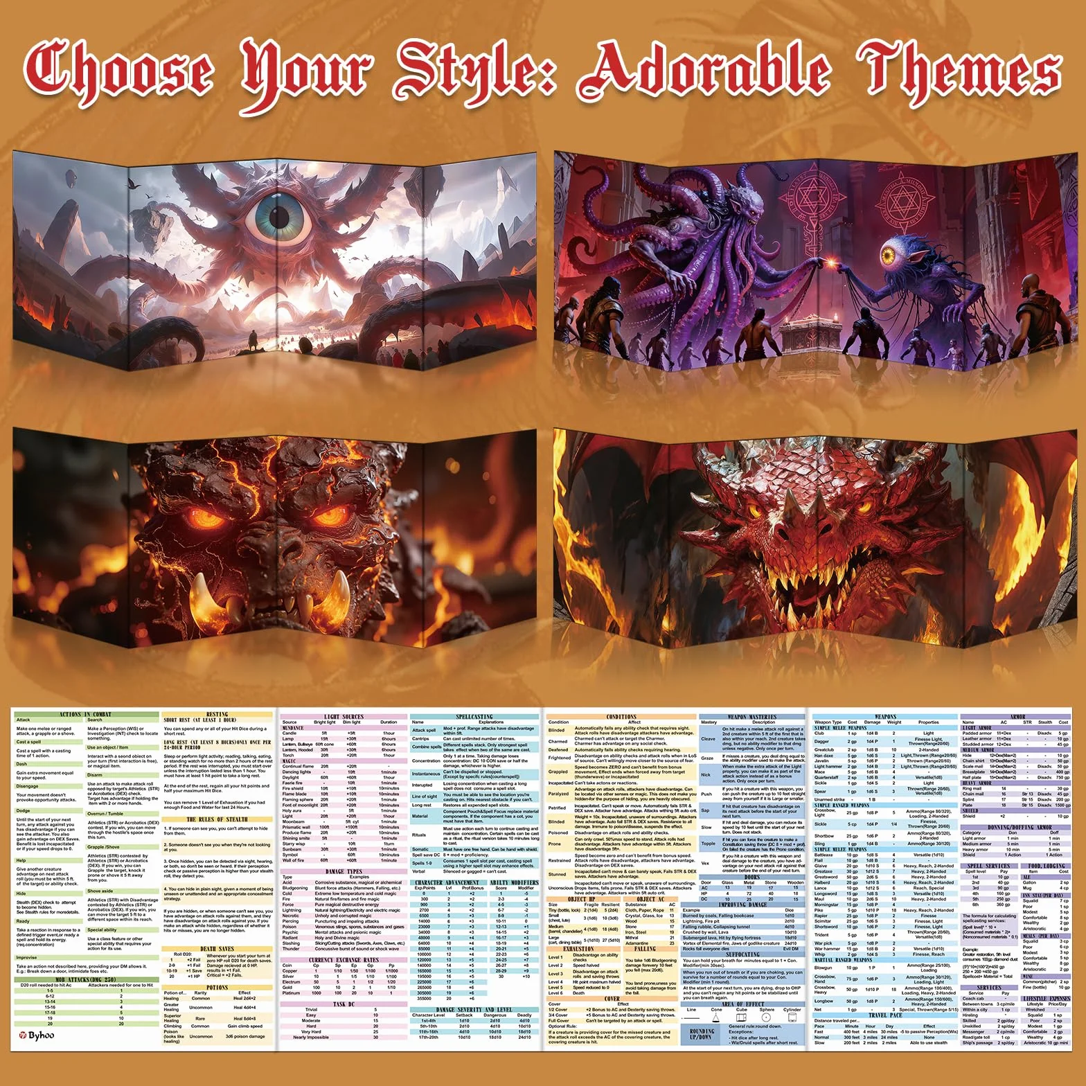 Byhoo Set da 2 schermi DM per D&D 5E – Accessori immersivi – Lavagolem & Principe del Drago Rosso, superficie cancellabile con supporti, formato pieghevole portatile A4 per master di gioco