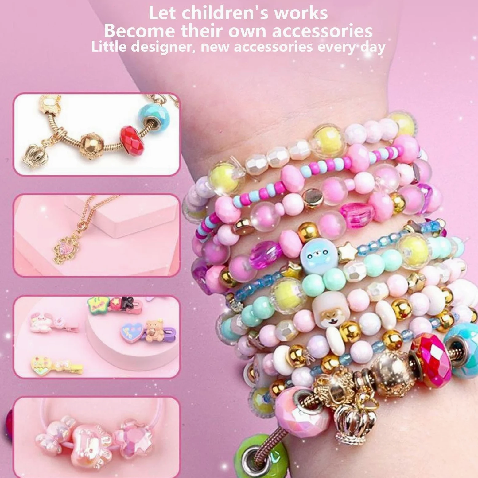 Kit Creazione Gioielli Attività Creativa Interattiva per Imparare | Set Gioielli per Bambine con Clip per Capelli per in Famiglia Scuola Viaggi Campeggio Festa