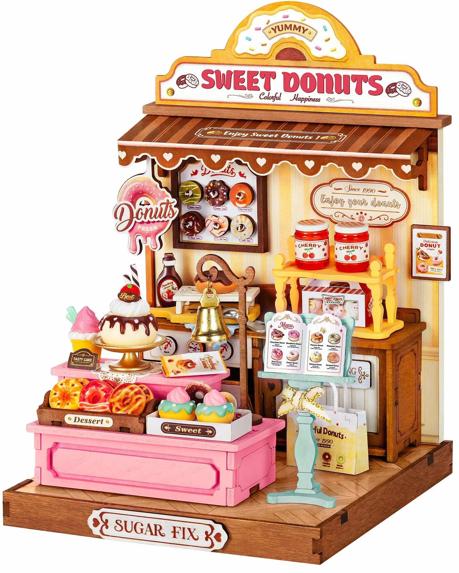 Rolife Miniature Casa Sweetie's Donut Shop, 141 pezzi Kit Casa in Miniatura DIY, Modellismo da Costruire Adulti Casa delle Bambole in Legno Puzzle 3D Nessun collante necessario