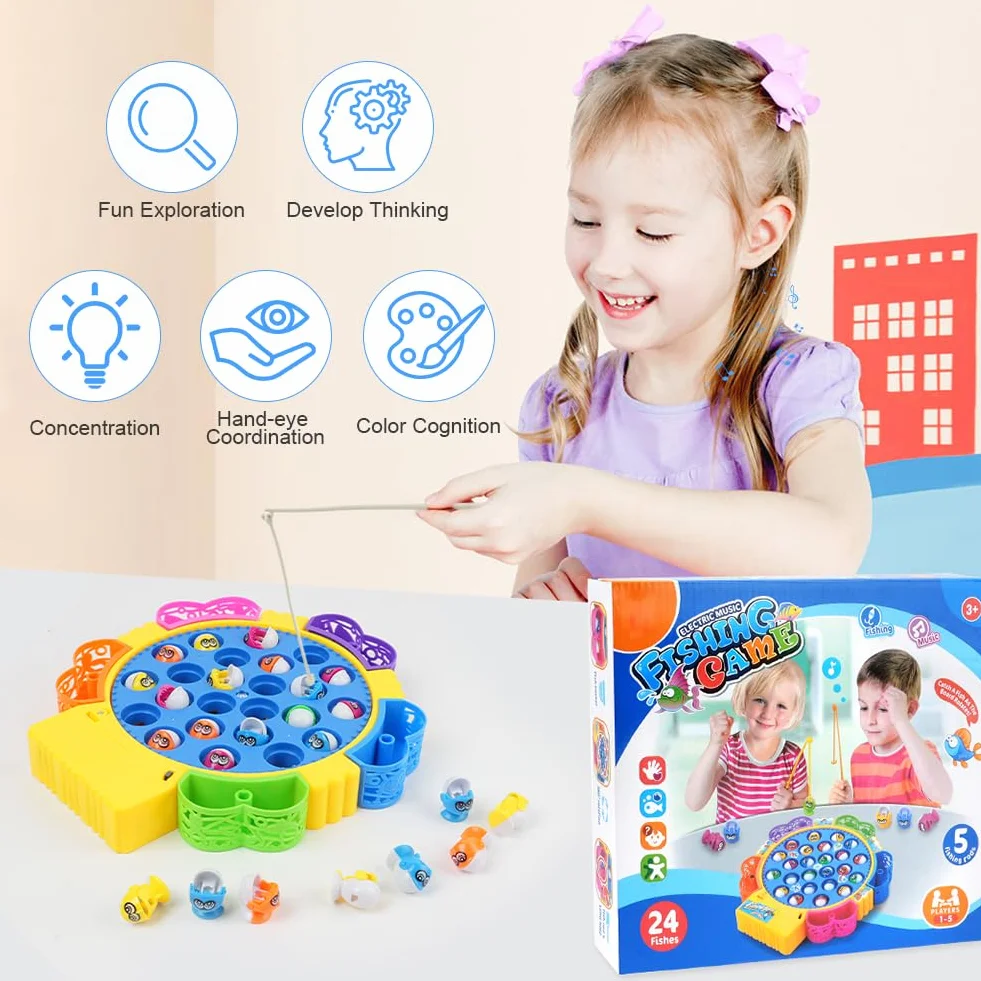 Vicloon Gioco Pesca Bambini con 24 Pesci e 5 Canne da Pesca, Giochi Educativi 3-5 Anni