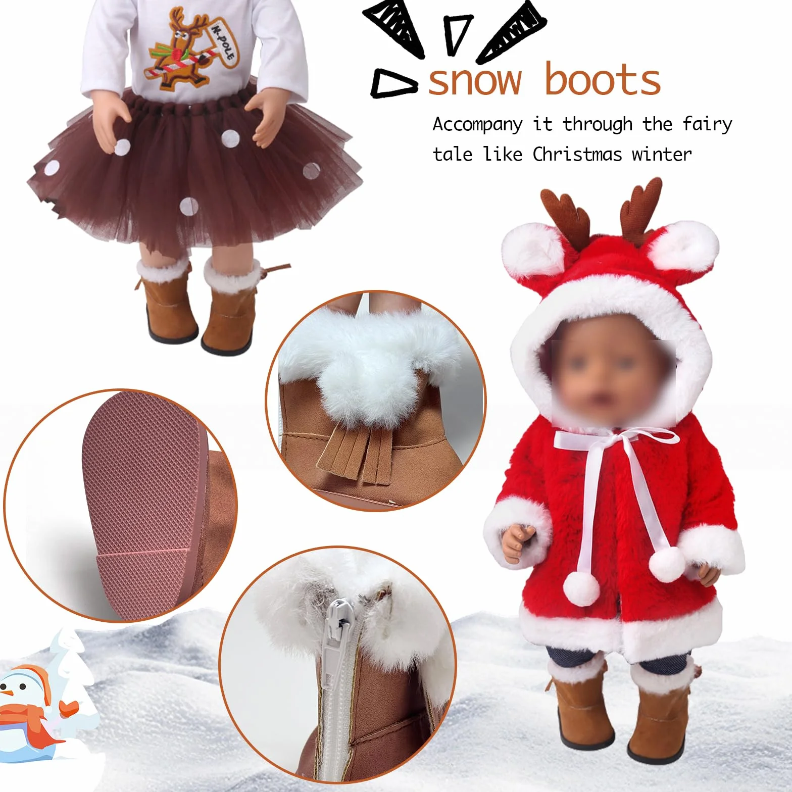Set di accessori per bambole, scarpe e calze per bambole da 43 cm, 7 pezzi, rosa e marrone