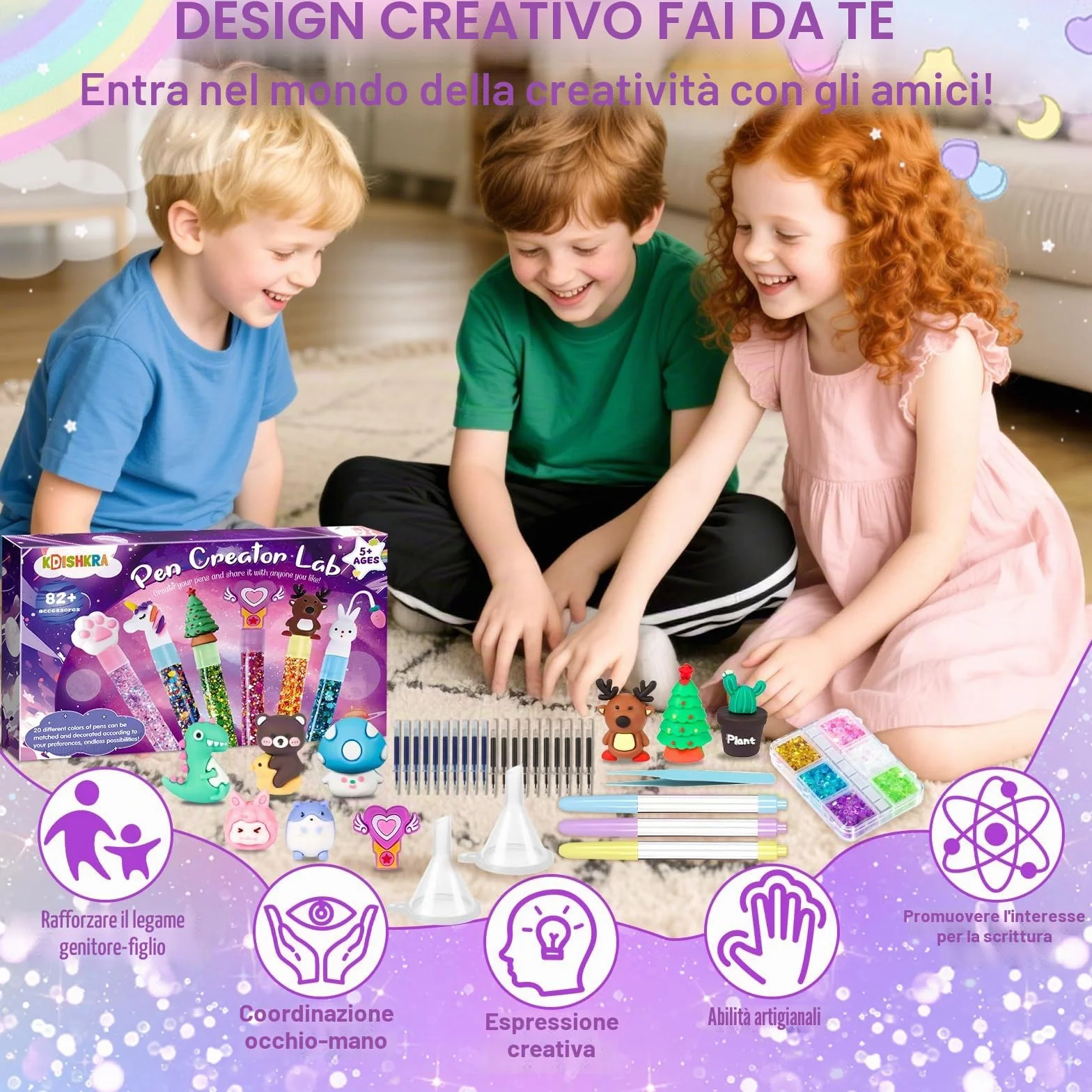 Laboratorio Delle Penne 102 Accessori Kit Creativo per Creare Penne Carine, Fai da te, Idee Regalo Bambina 5-12 Anni