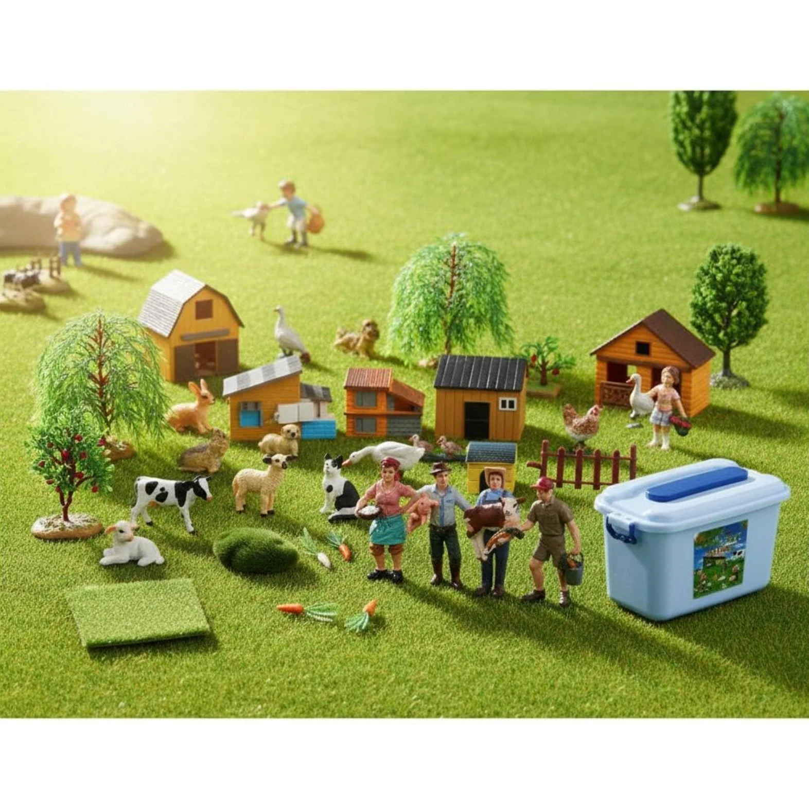 Children Farm Figurines Set Animali da Fattoria Figure Recinzioni Casette Contadini Texture Realistiche E Colori Variegati Stimola E Conteggio con
