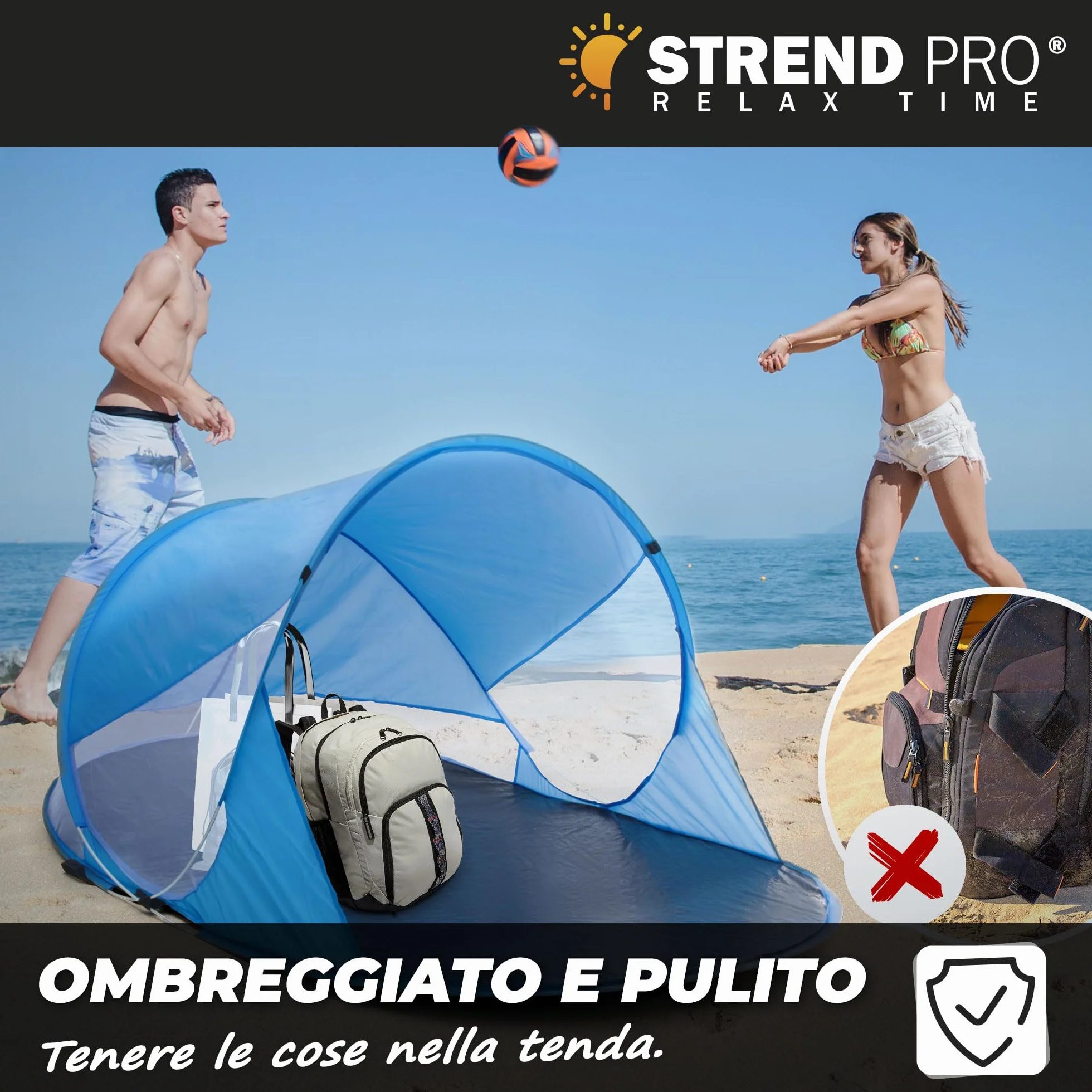 STREND PRO Mini tenda pop-up 190x120x90 cm – Piccola tenda da spiaggia, tenda a lancio con protezione UV, per bambini, giardino, parco e spiaggia