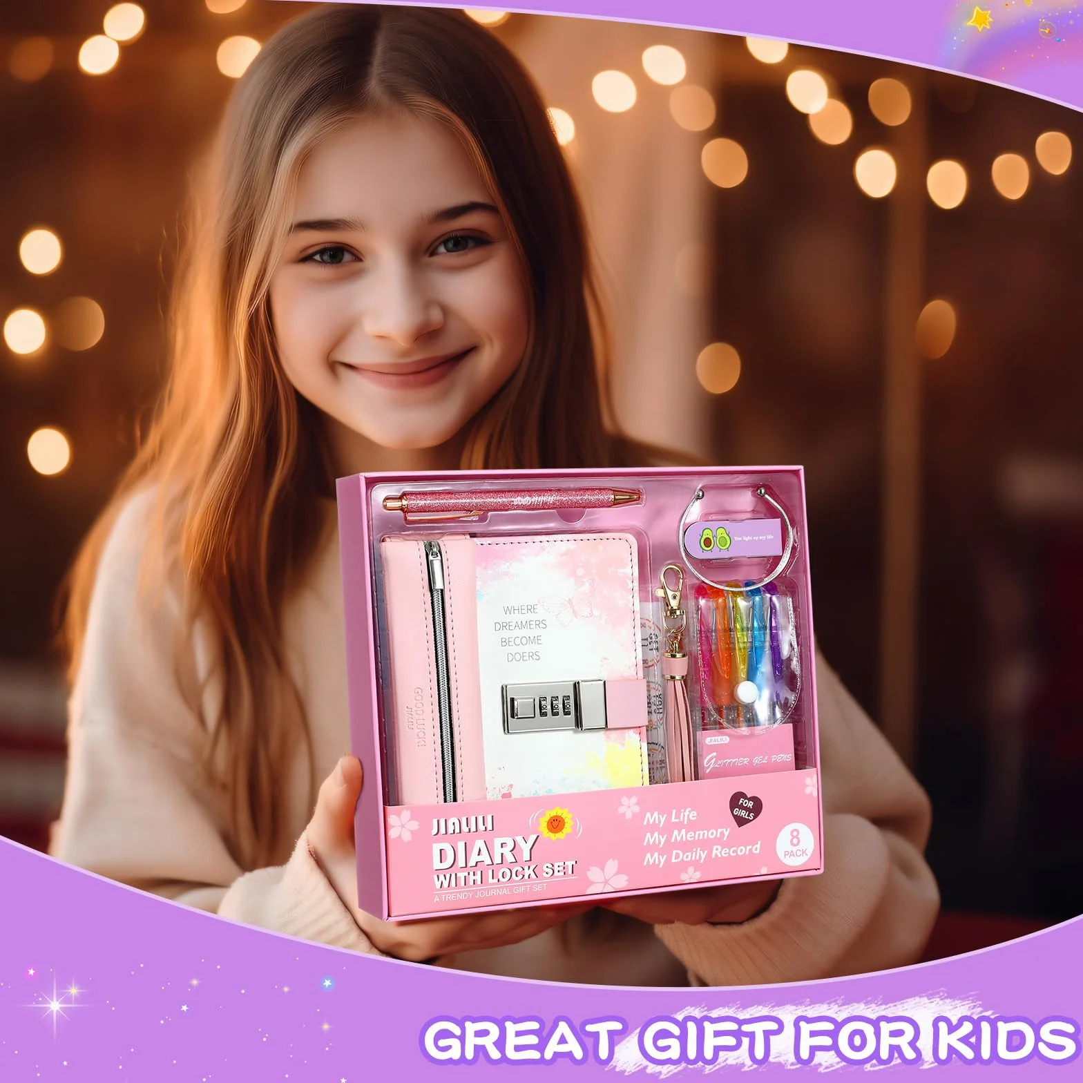JIALILI Diario con lucchetto per ragazze di età 8-12 anni, diario per bambini con serratura, kit per notebook con password per ragazze adolescenti, diario segreto di 256 pagine, regalo di compleanno