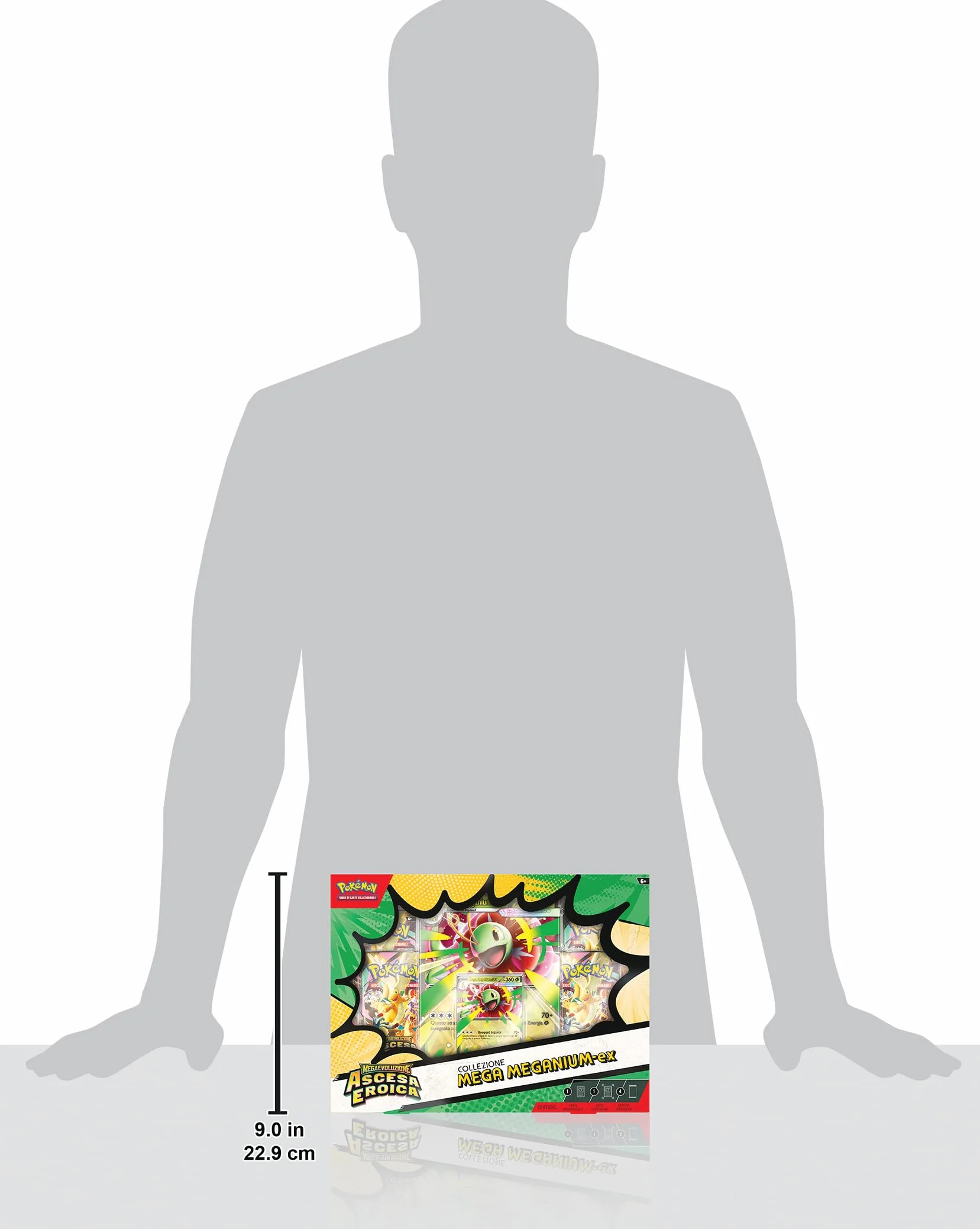 Pokémon: collezione Mega Meganium-ex dell’espansione Megaevoluzione - Ascesa Eroica del GCC Pokémon (una carta promozionale olografica, una carta lenticolare gigante e quattro buste di espansione)