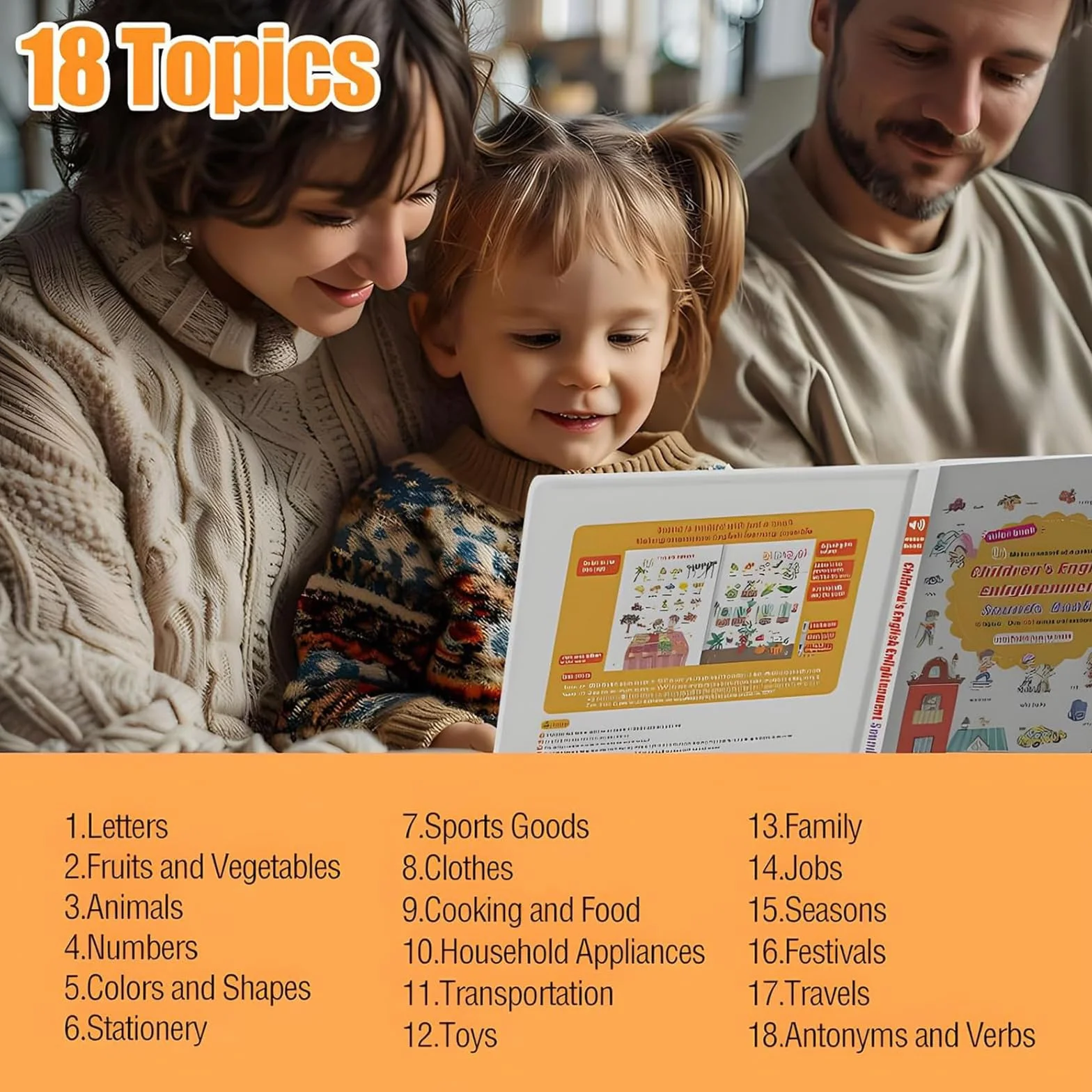 Libro di Apprendimento Audio di 500 Parole in Inglese, Libro Sonoro Interattivo per Bambini con 18 Temi Quotidiani, Giocattolo Educativo Divertente per Bimbi dai 2 ai 6 Anni