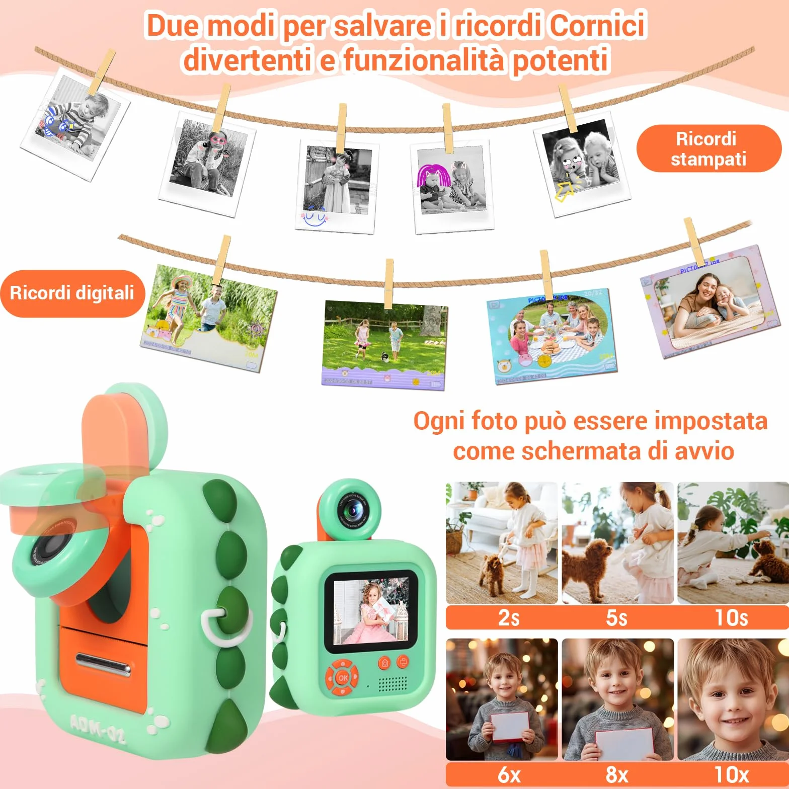 ZUEOKAI Fotocamera Istantanea Bambini 2,4" 180° Flip Obiettivo 32GB