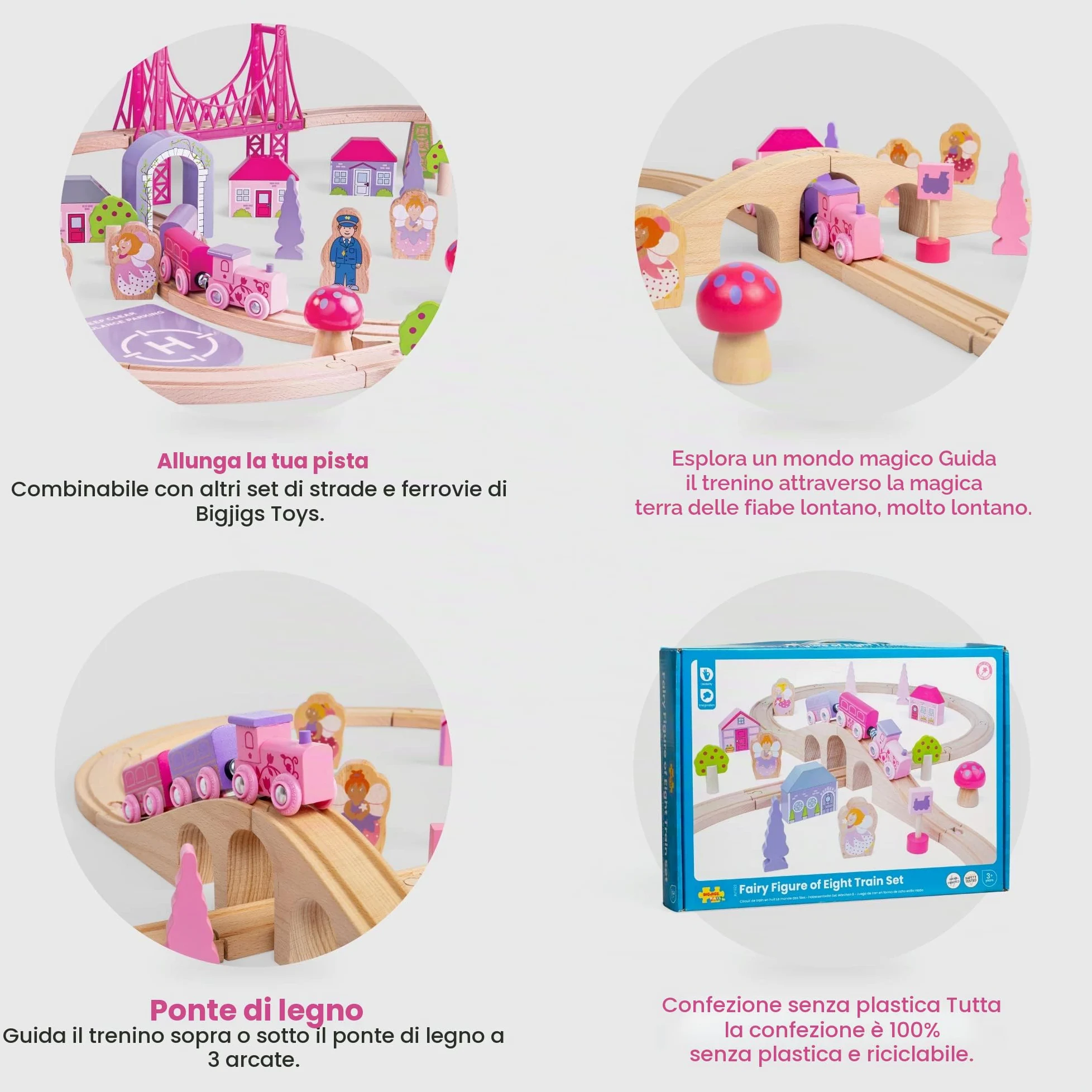 Bigjigs Rail Kit Trenino fatato e Binario a Forma di Otto