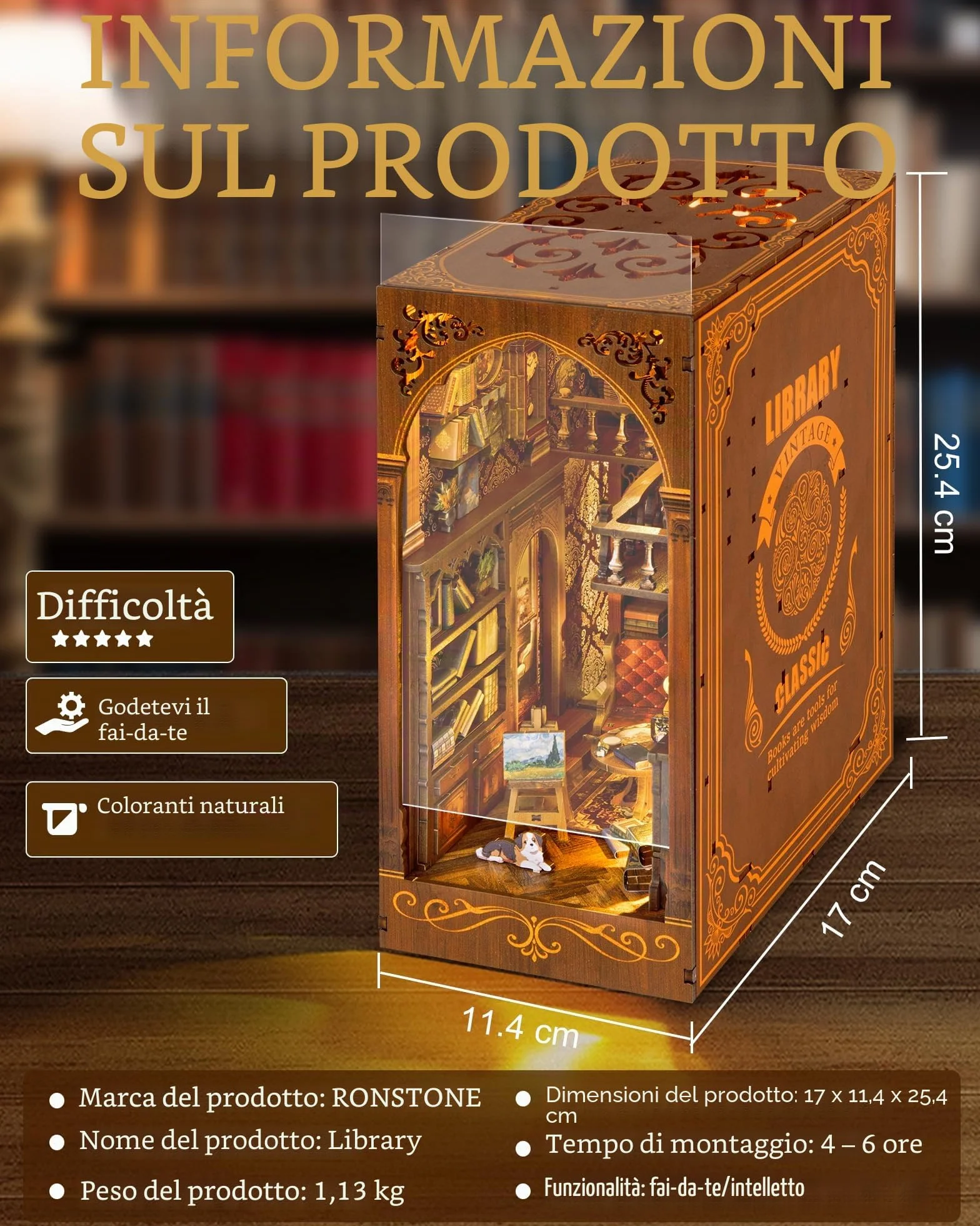 DIY Biblioteca Book Nook Kit, Casa Delle Bambole in miniatura con Libreria Estraibile, Booknook Inserto per libreria Vicolo dei decori,Kit Casa in Miniatura con Luce a Led per Adulti oltre i 14 Anni