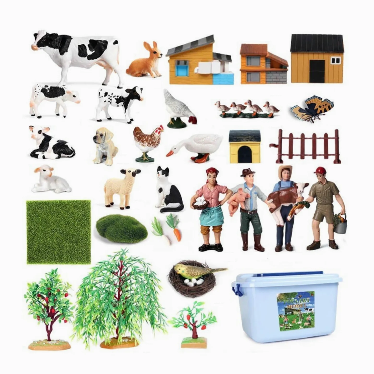 Children Farm Figurines Set Animali da Fattoria Figurine Recinzioni Accessori Personaggi Dettagli Fedele Alla Realtà Sostiene Osservazione E