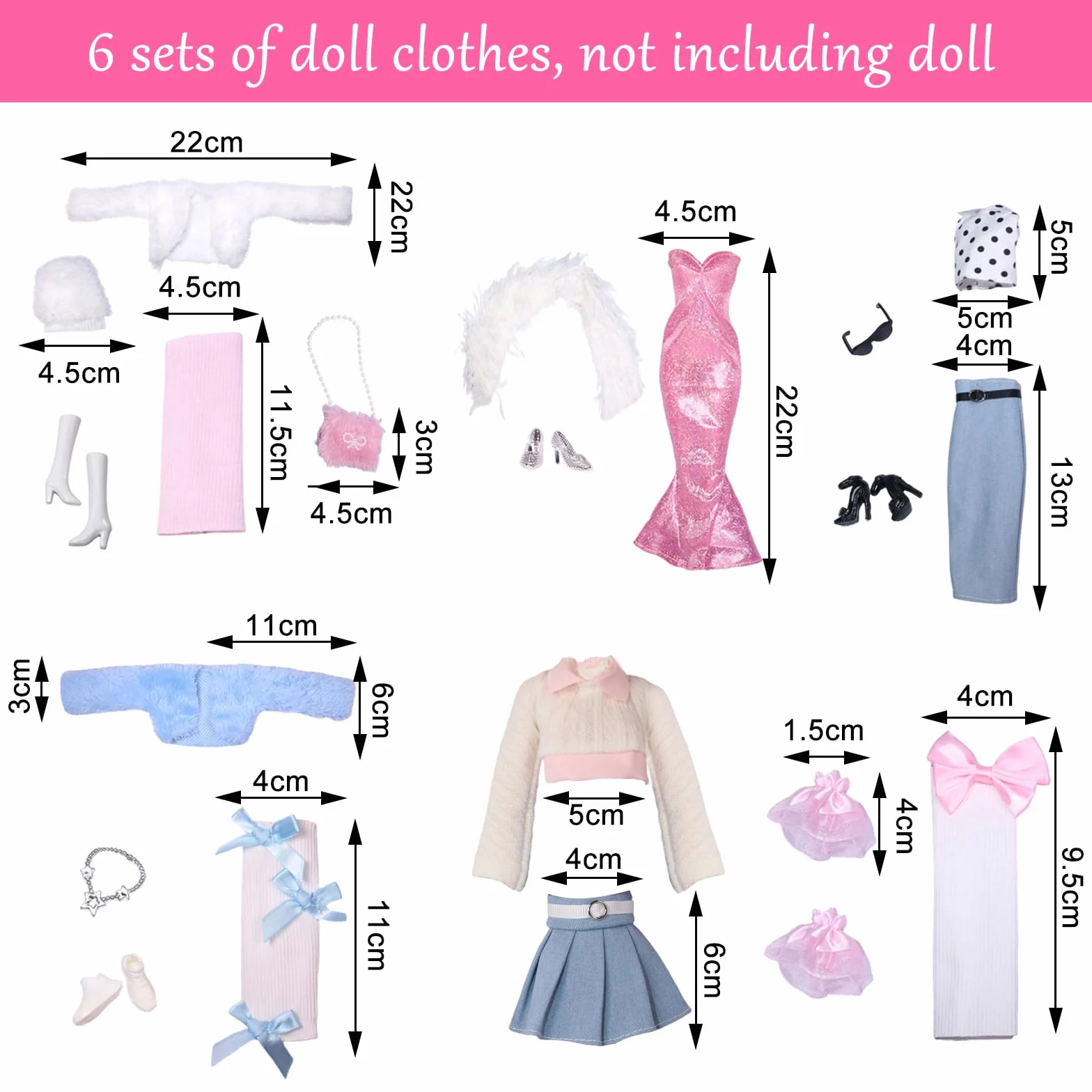 20 Pezzi Abbigliamento e Accessori, Compatibile con Barbie, Abito a Sirena, Gonna in Pelle, Gonna Maglione, Abito Slim Fit, 2 Set Abito e Cappotto di Pelliccia, per Bambole da 11,5 Pollici