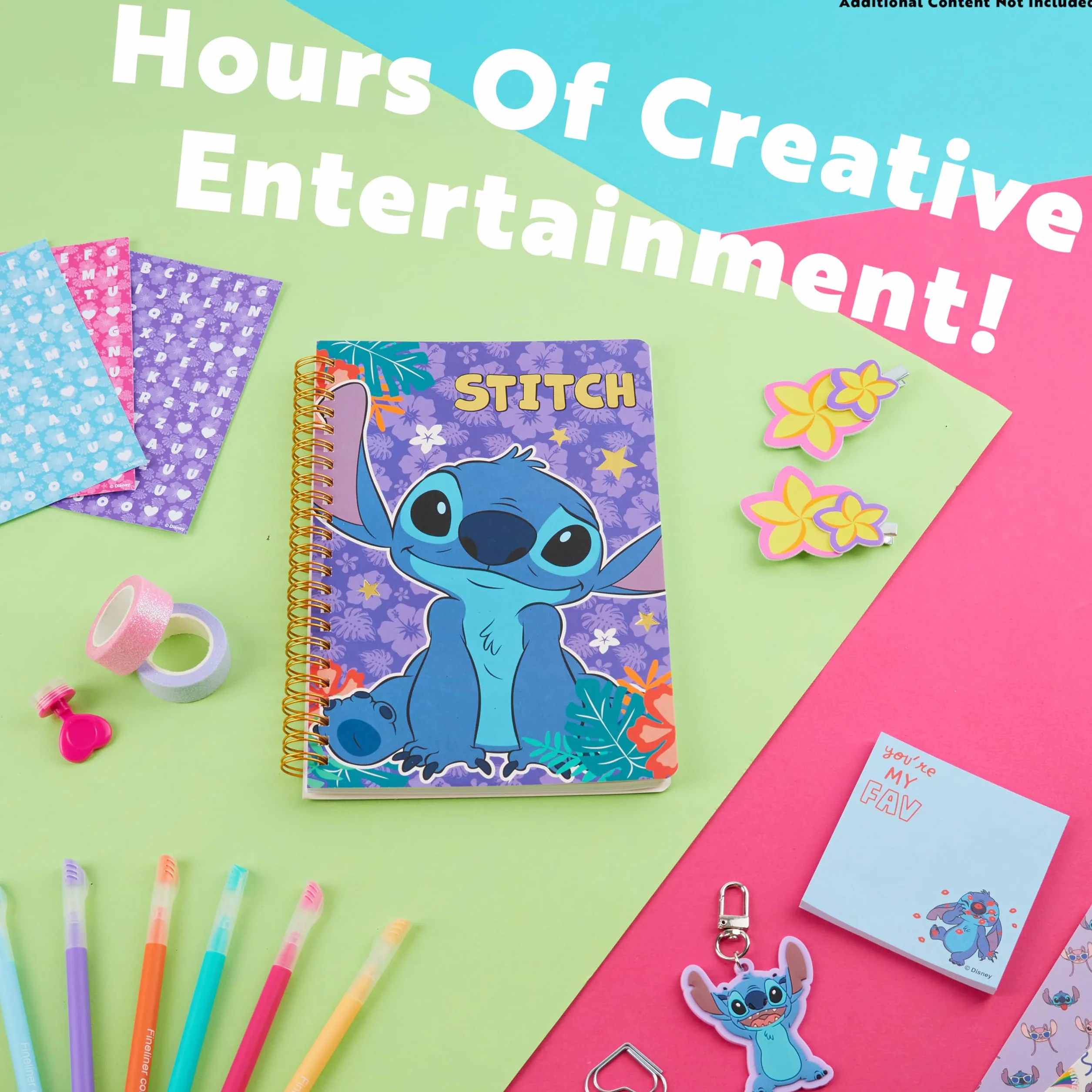 Disney Stitch DIY Kit Taccuino Bambini Adolescenti Quaderno Spirale A5 Disegno Stickers Note Adesive Portachiavi Penne Colorate, Idea Regalo