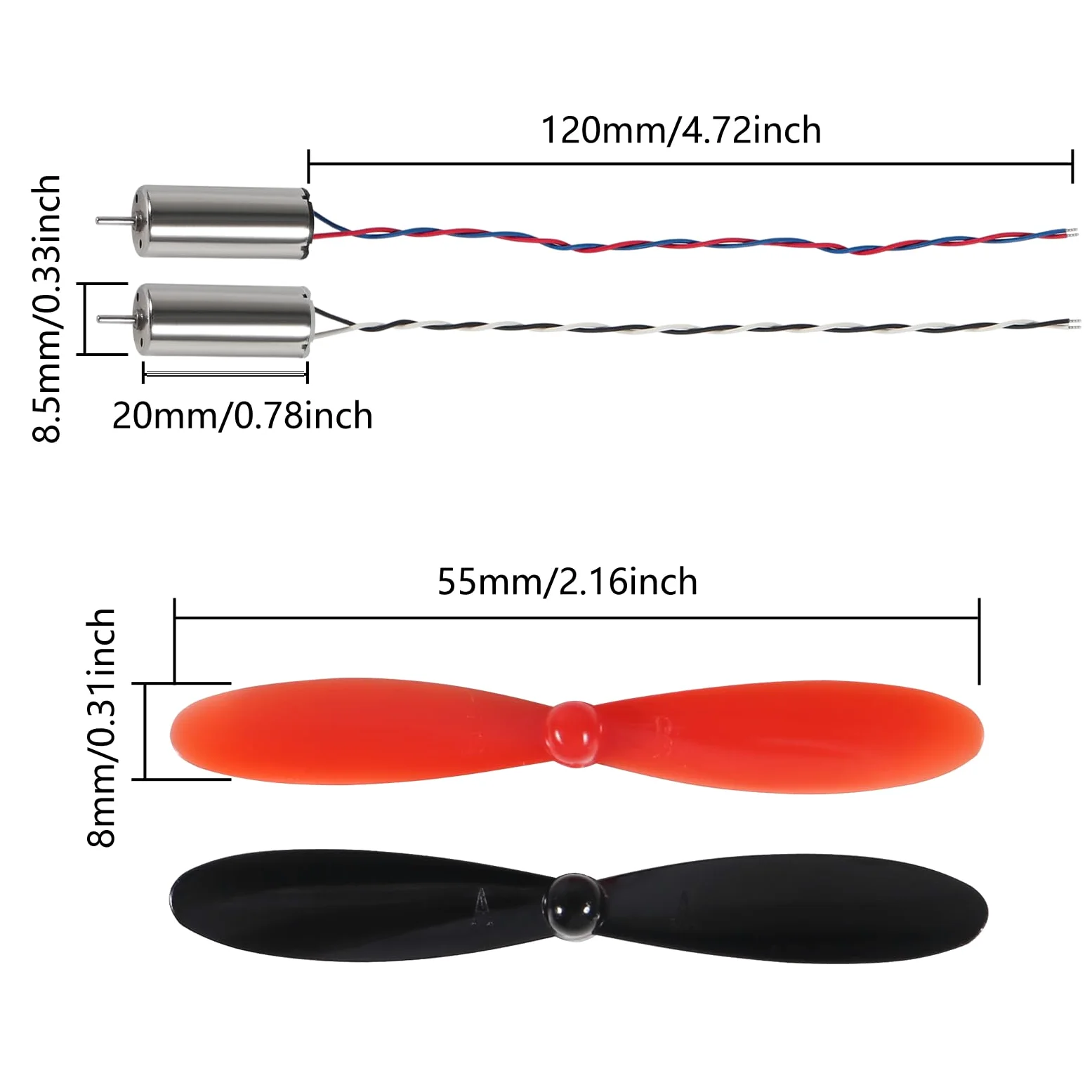 8pcs 8520 Coreless Motore 8.5 x 20mm Spazzolato Motori Hollow Cup Drone Motor+8pcs 55mm CW CCW Elica per DIY Micro Quadcopter RC Drone