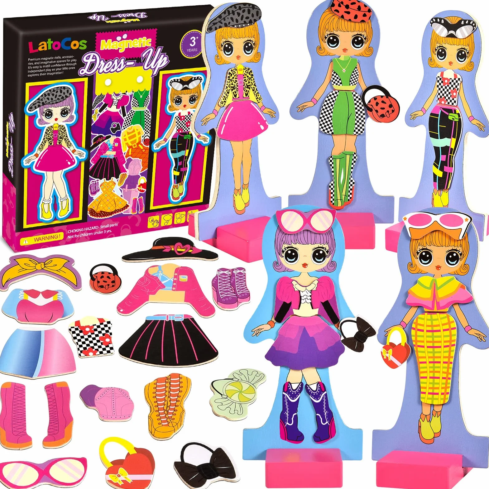 Toyssa Bambole Magnetiche da Vestire in Legno, Giochi Montessori Educativi, Giocattolo Regalo per Bambina 2 3 4 5 6 Anni