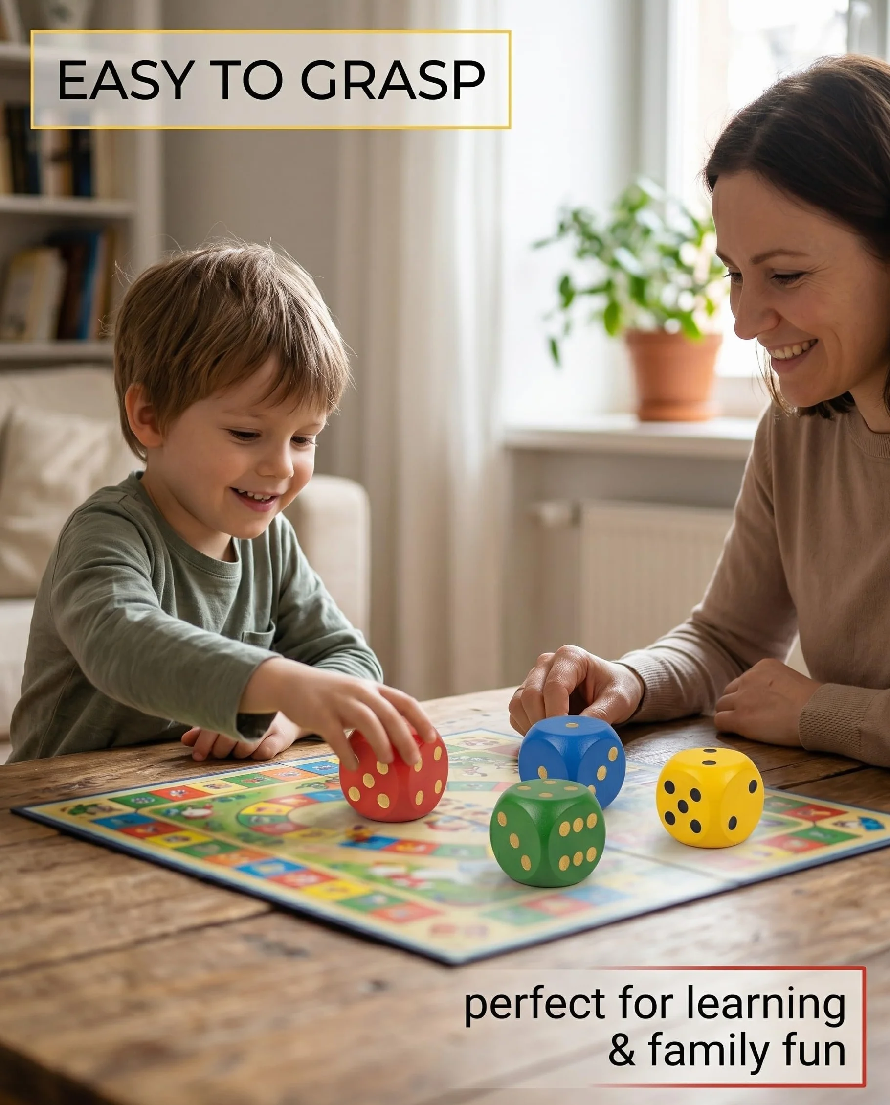 4 Pezzi Grandi Dadi da Gioco 30mm Colorati Naturali per Bambini, Anziani, Giochi da Tavolo, Casa, Feste, Giochi di Dadi, Matematica