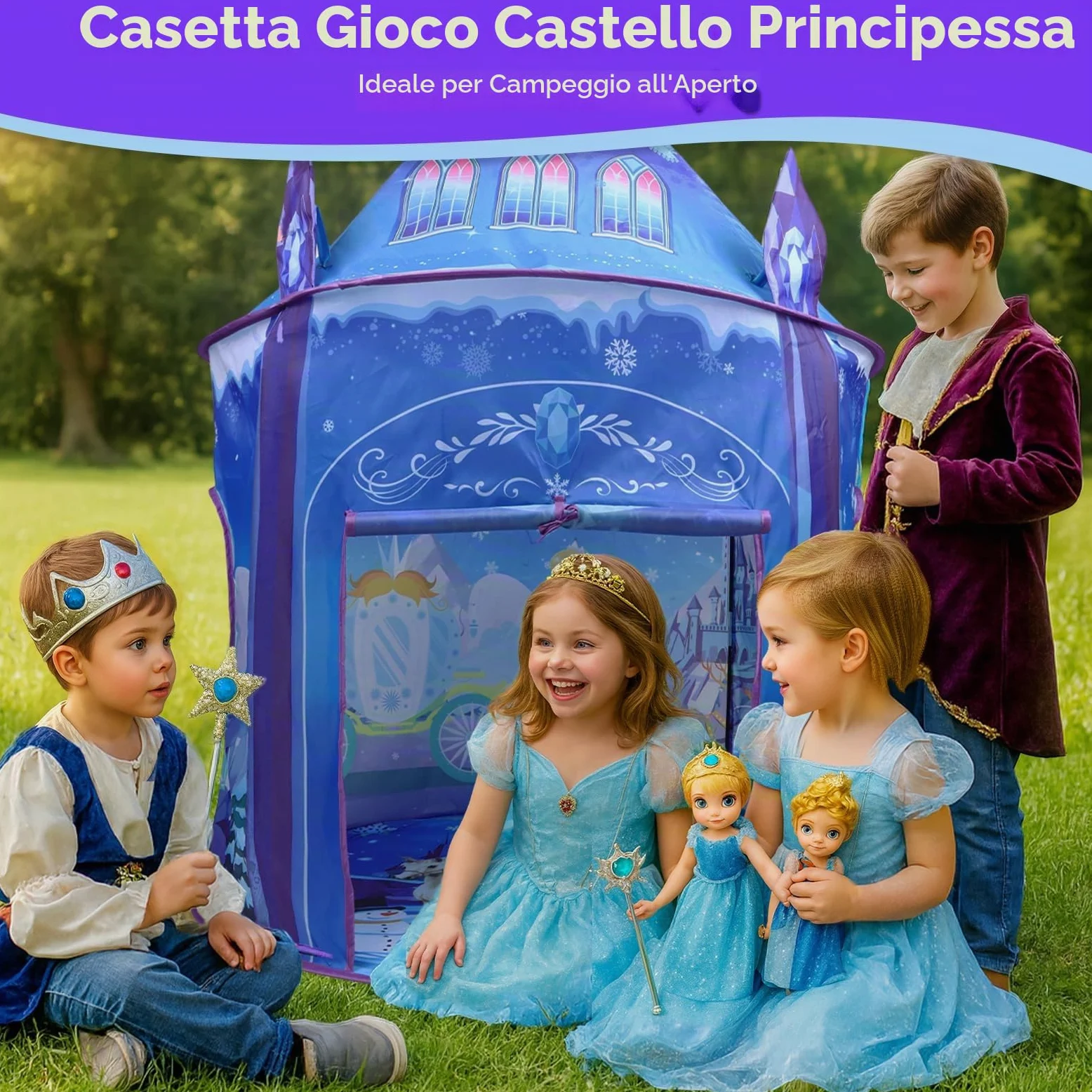 Tenda da gioco per ragazze Principessa Castello di ghiaccio Gioco di fantasia immaginativo Tenda pop-up bambini Gioco da ruolo Casa di gioca Interno Esterno Giocattolo regalo per Festa di compleanno