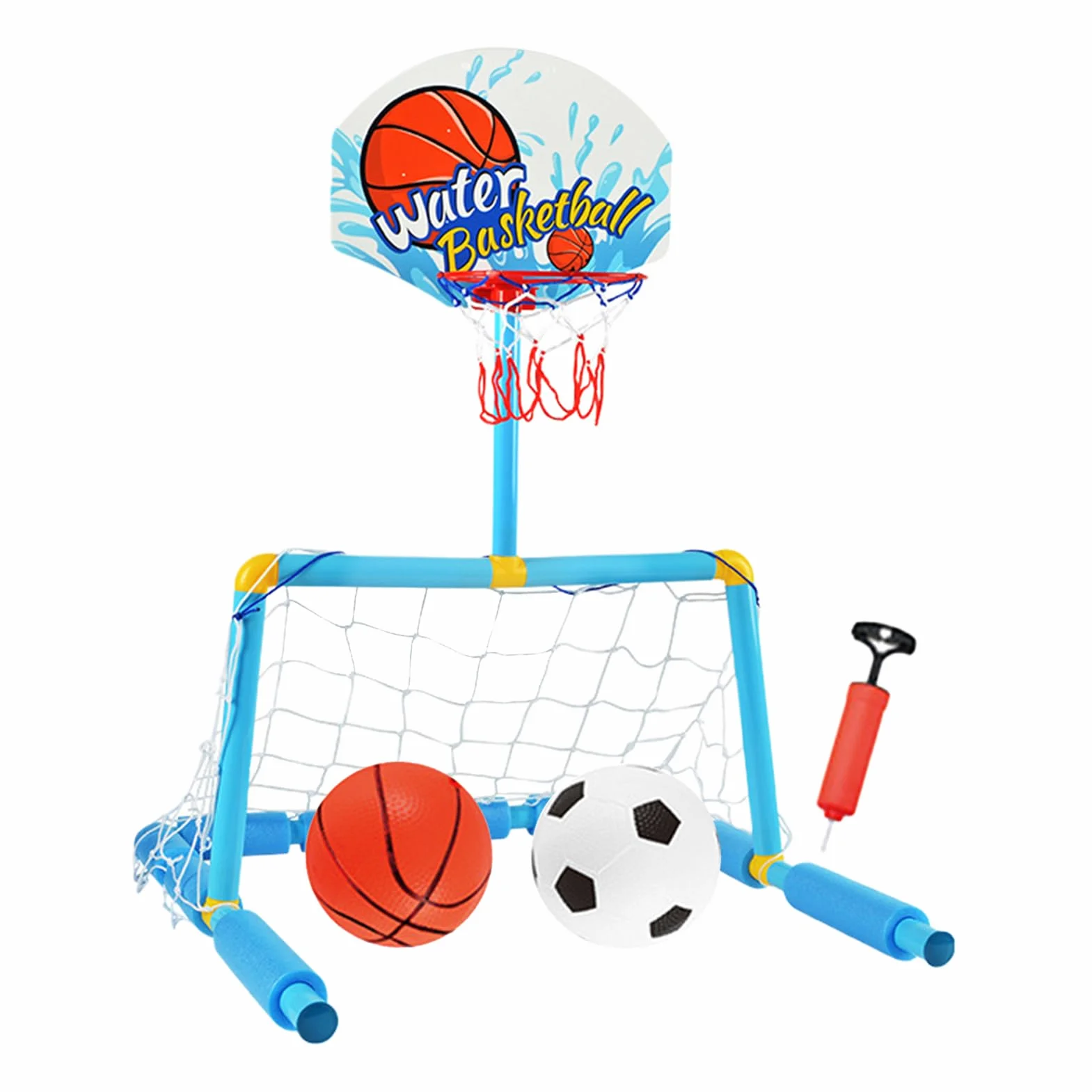 Canestro da Basket per Piscina,Gioco Acquatico 2 in 1 con Porta da Calcio | Accessorio Interattivo con 2 Palloni E Pompa per Bambini 4 Anni Adulti Esterno Interno Spiaggia Giardino