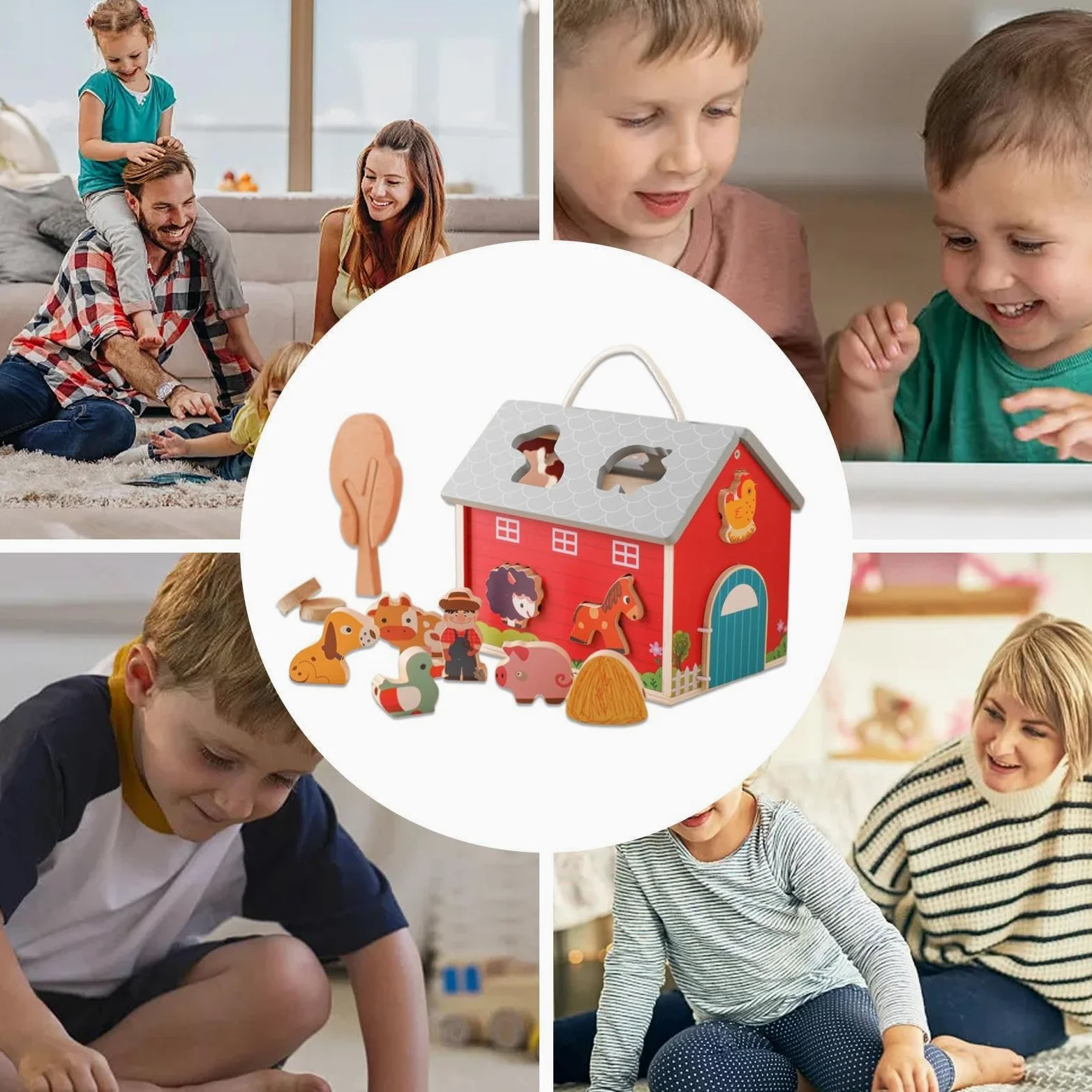 Generisch Giocattolo da fattoria in legno, di smistamento fienile | set di animali della fattoria, impilabile, giocattolo educativo per abilità motorie, giocattolo per bambini piccoli