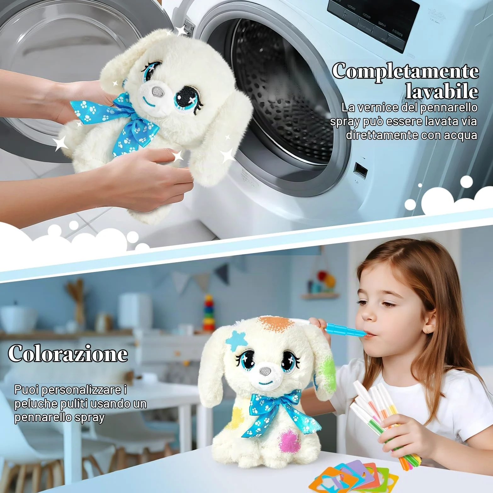 Toylink Cane Giocattolo Bambina, Peluche Cane con Vasca da Bagno a Spruzzo e Penne Lavabili, Regali Compleanno Bambina, Giocattoli Creativi per Bambini 4 5 6 7 8 Anni per Natale