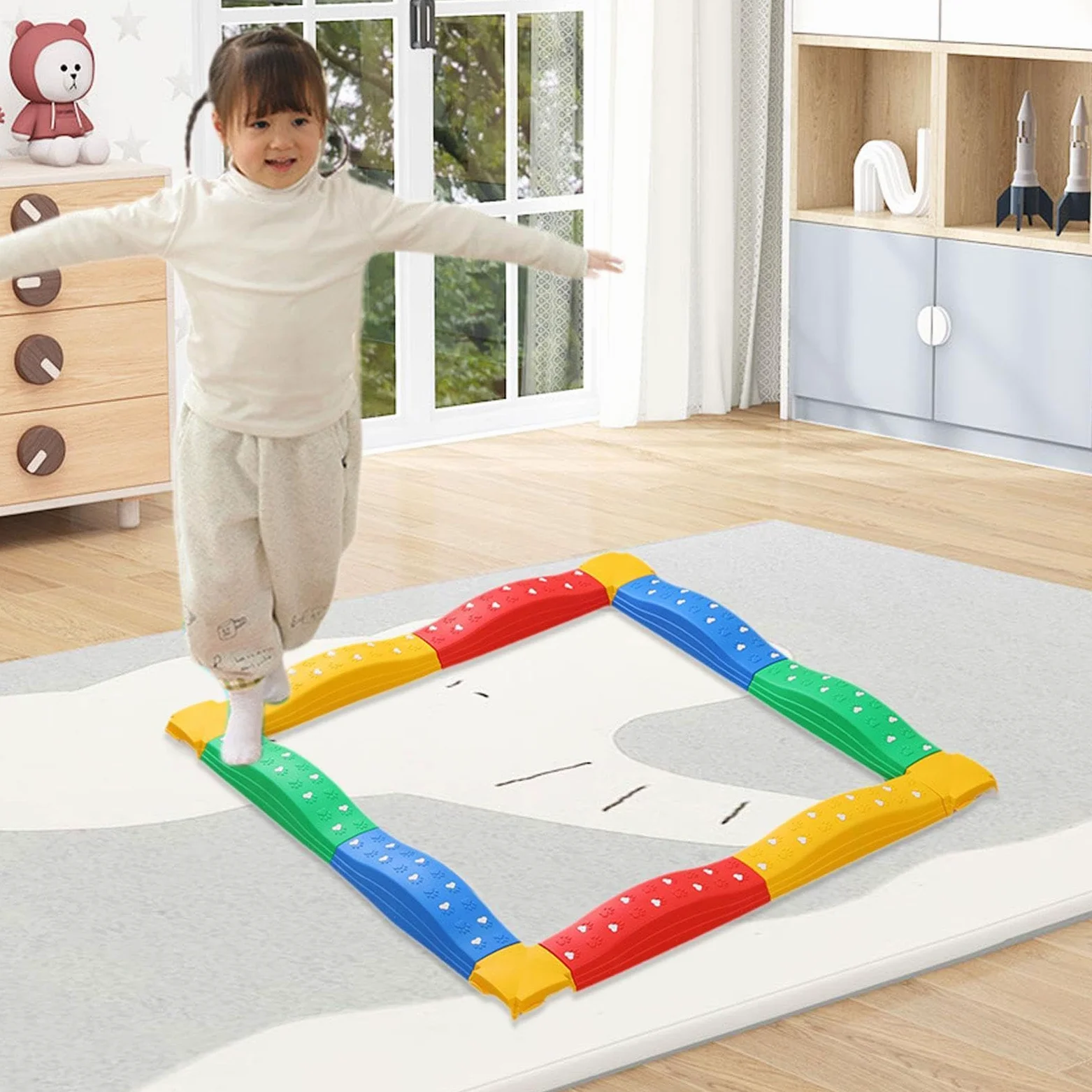 Gioco di Equilibrio per Bambini con Blocchi E Percorso Ad Ostacoli Aiuta a Sviluppare Coordinazione Motoria E Fisica Adatto per Interni Ed Este, 12 Pezzi Arcobaleno